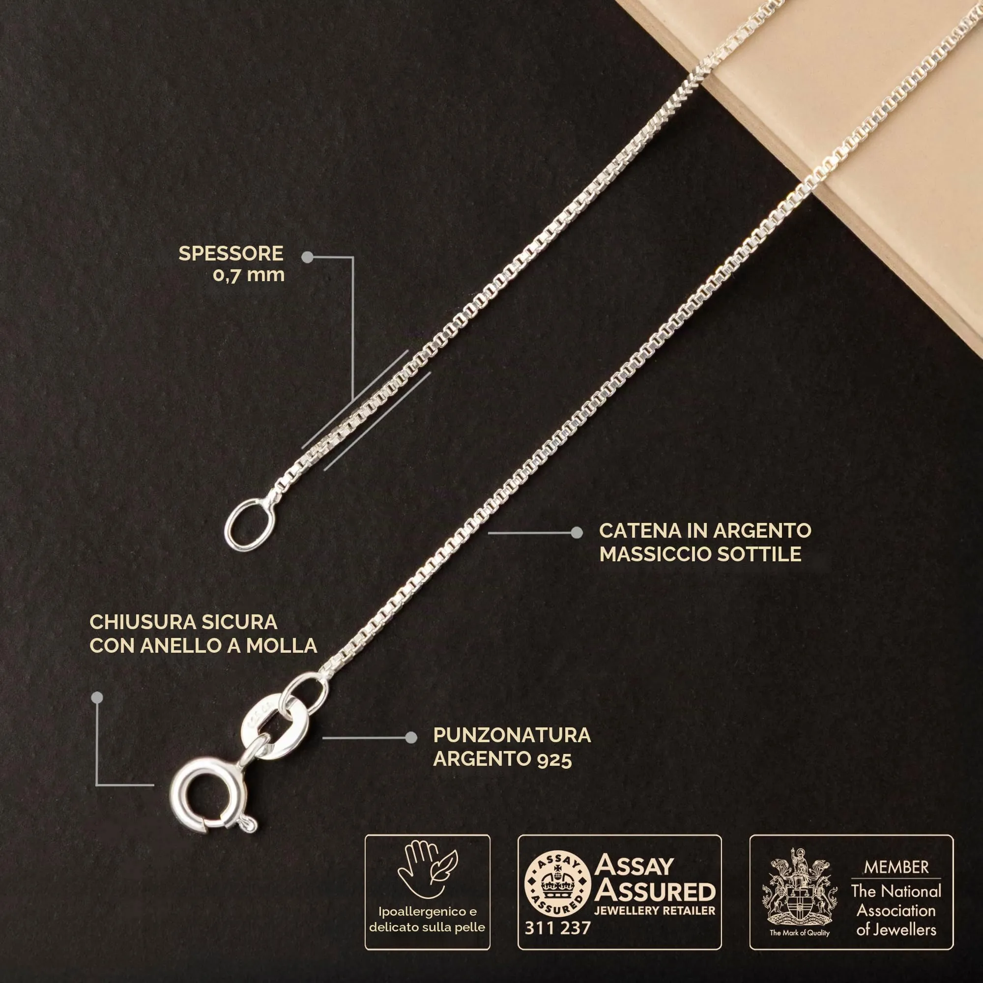Amberta Catenina Argento 925 Maglia Veneziana 60 cm - immagine 5