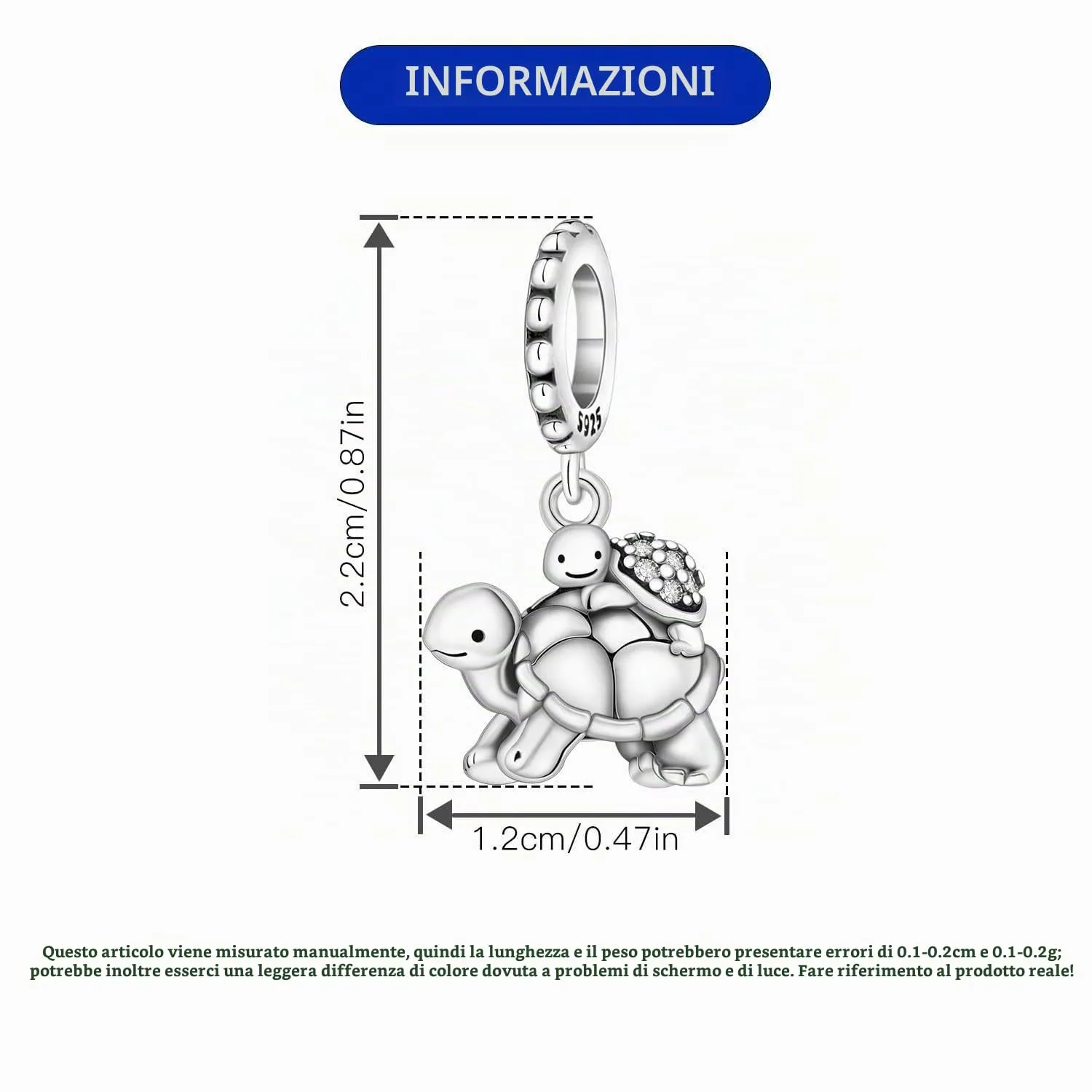 NUJIFFY Ciondole Tartaruga Mamma e Cucciolo in Argento Sterling 925 - immagine 4