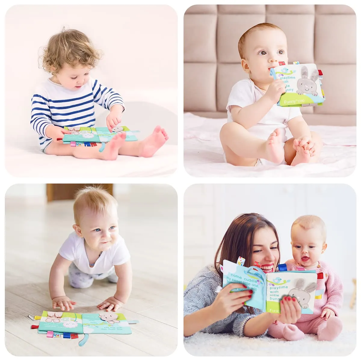 Vicloon Libro di Stoffa Interattivo per Bambini con Suono e Velcro, Giocattolo Educativo (Coniglio) - immagine 7