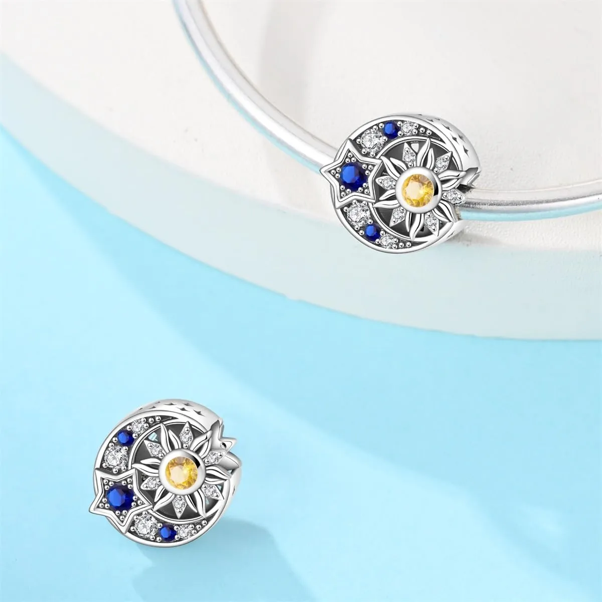 KUNSIR Bead Charm in Argento Sterling 925 con Cubic Zirconia, Compatibile con Braccialetti e Collane Europei - immagine 2