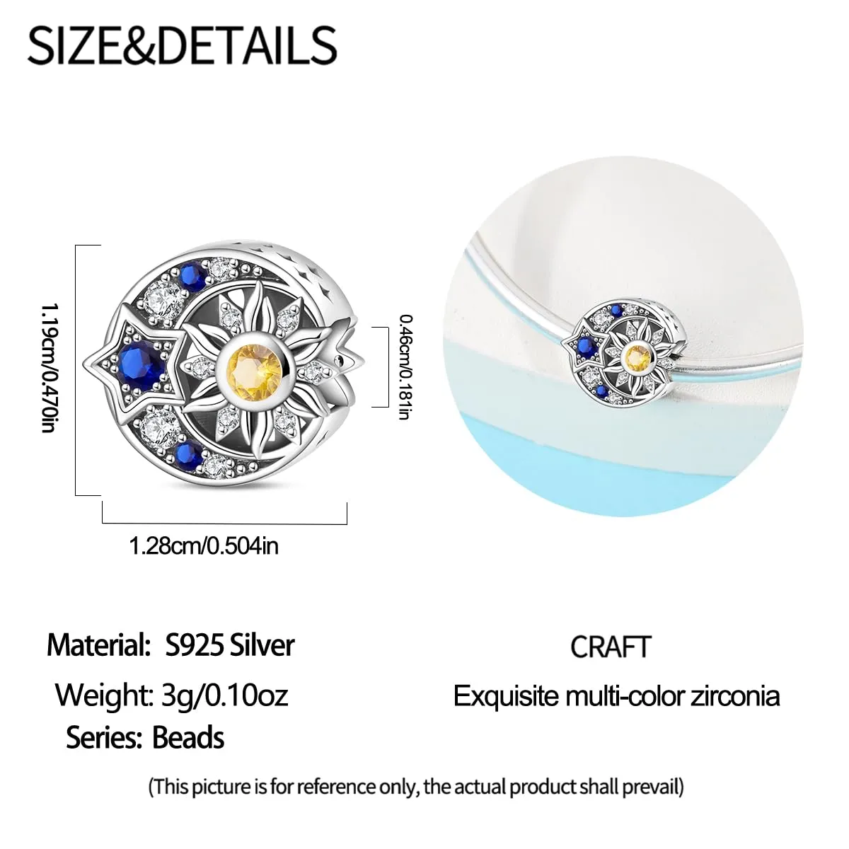 KUNSIR Bead Charm in Argento Sterling 925 con Cubic Zirconia, Compatibile con Braccialetti e Collane Europei - immagine 5