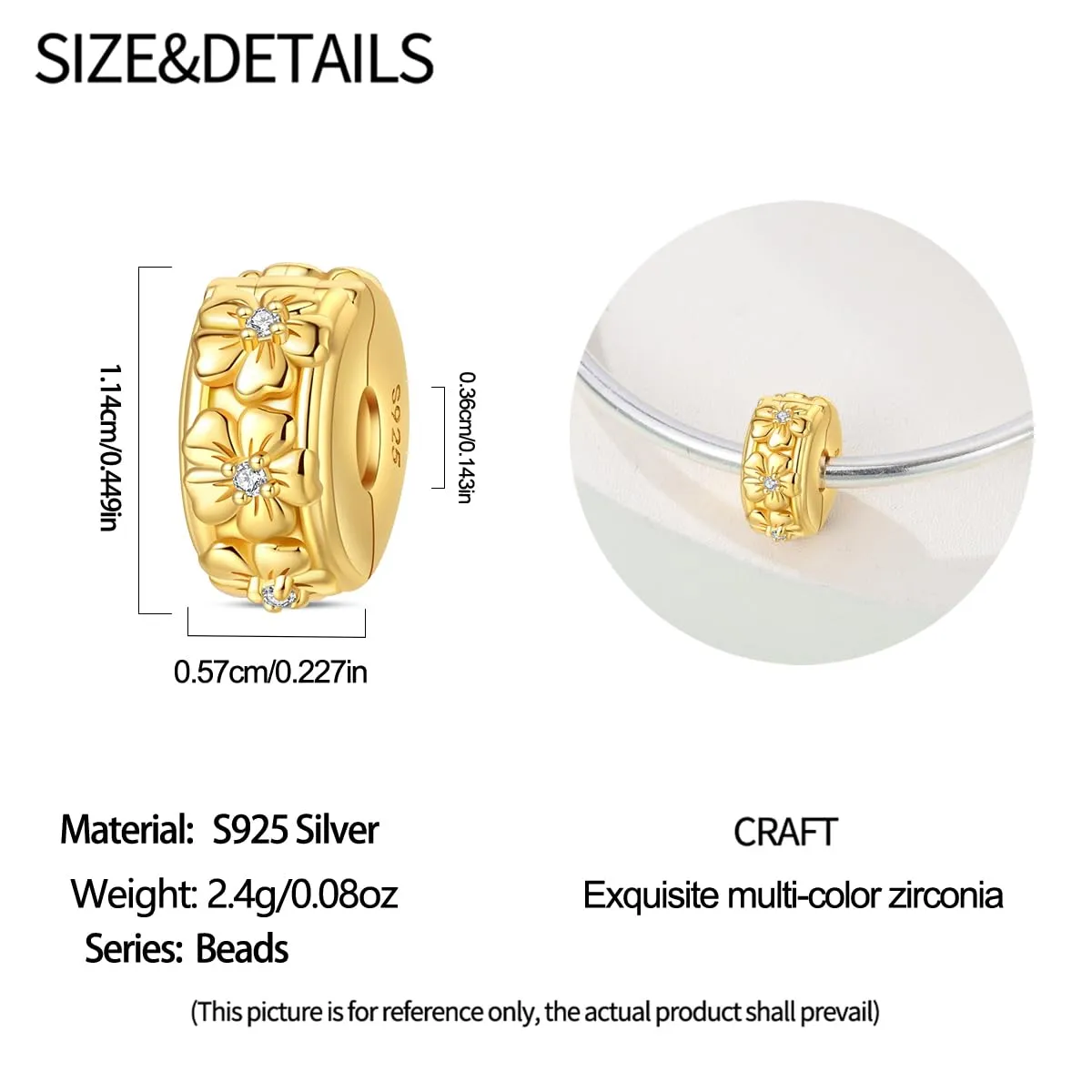 KUNSIR Bead Charm in Argento Sterling 925 con Cubic Zirconia per Braccialetti e Collane Europei - immagine 5