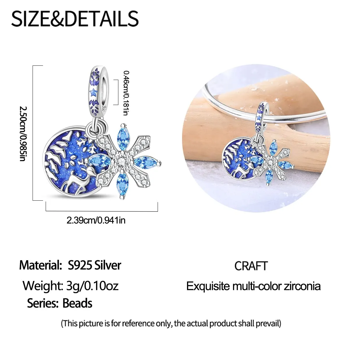 KUNSIR Ciondolo in Argento Sterling 925 con Cubic Zirconia per Braccialetti e Collane Europei - immagine 5