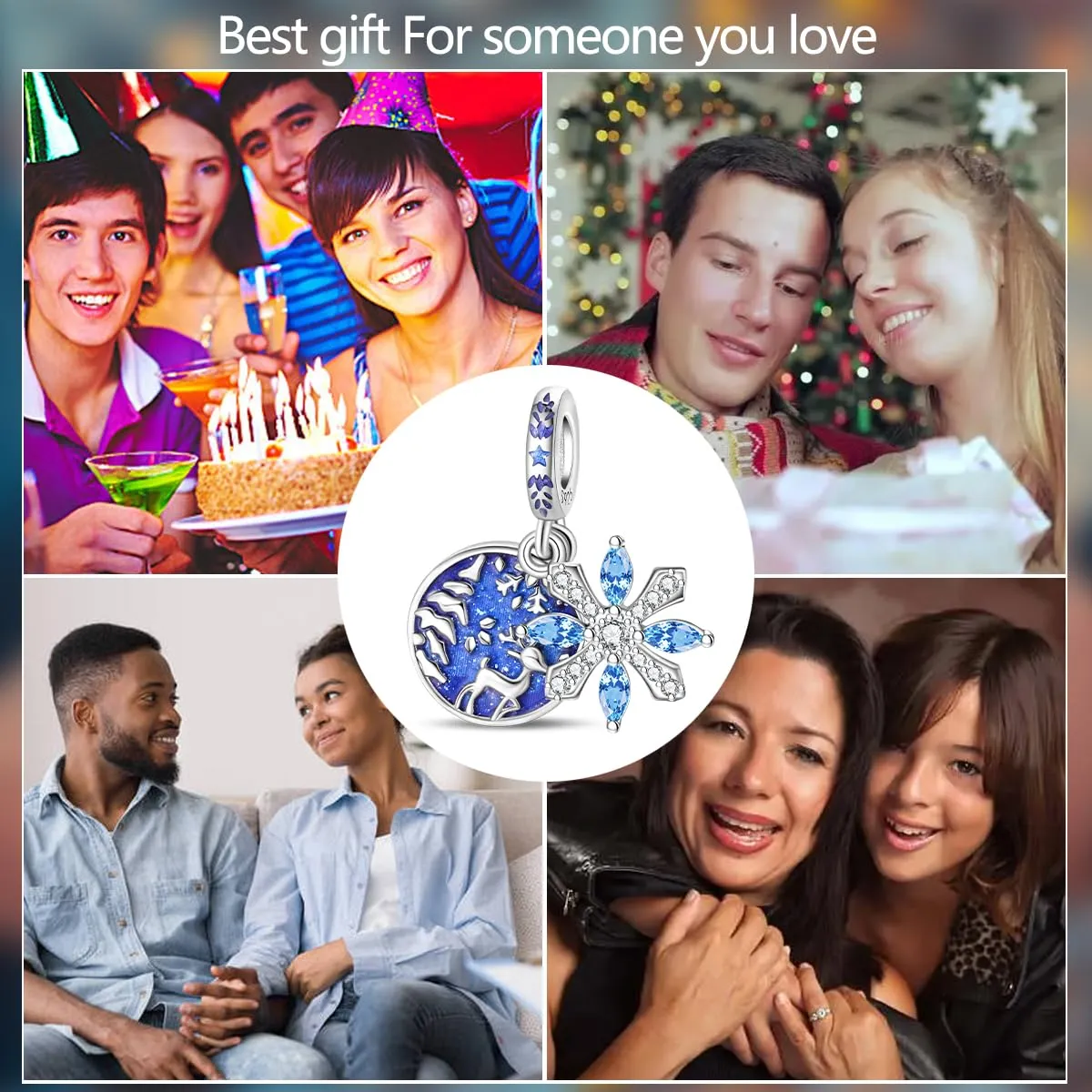 KUNSIR Ciondolo in Argento Sterling 925 con Cubic Zirconia per Braccialetti e Collane Europei - immagine 6