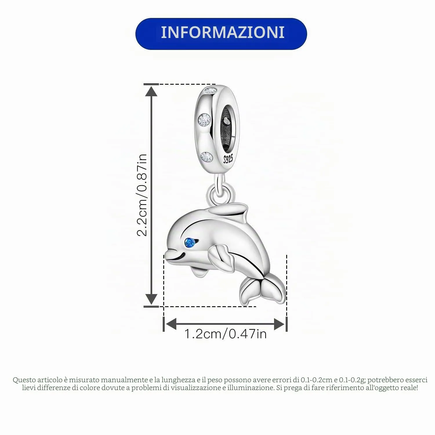 NUJIFFY Ciondolo Delfino in Argento Sterling 925 per Bracciali e Collane - immagine 4