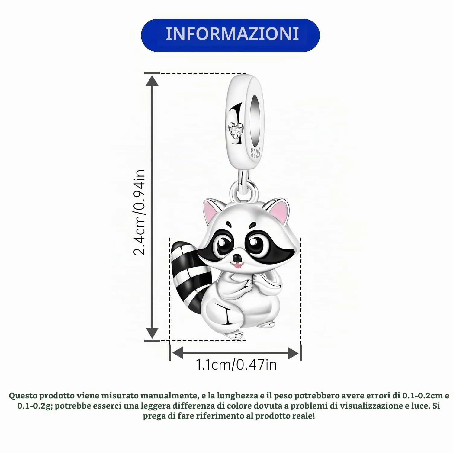 NUJIFFY Ciondole Procione in Argento Sterling 925 per Bracciale e Collana - immagine 4