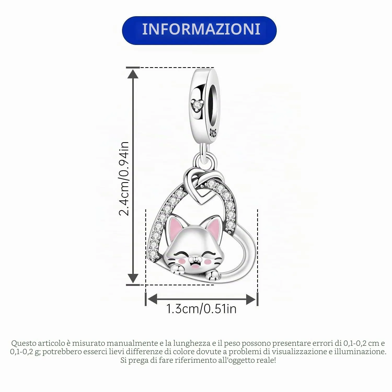 NUJIFFY Ciondoli Animali Gatto dell'amore in Argento Sterling 925 per Bracciali e Collane - immagine 4