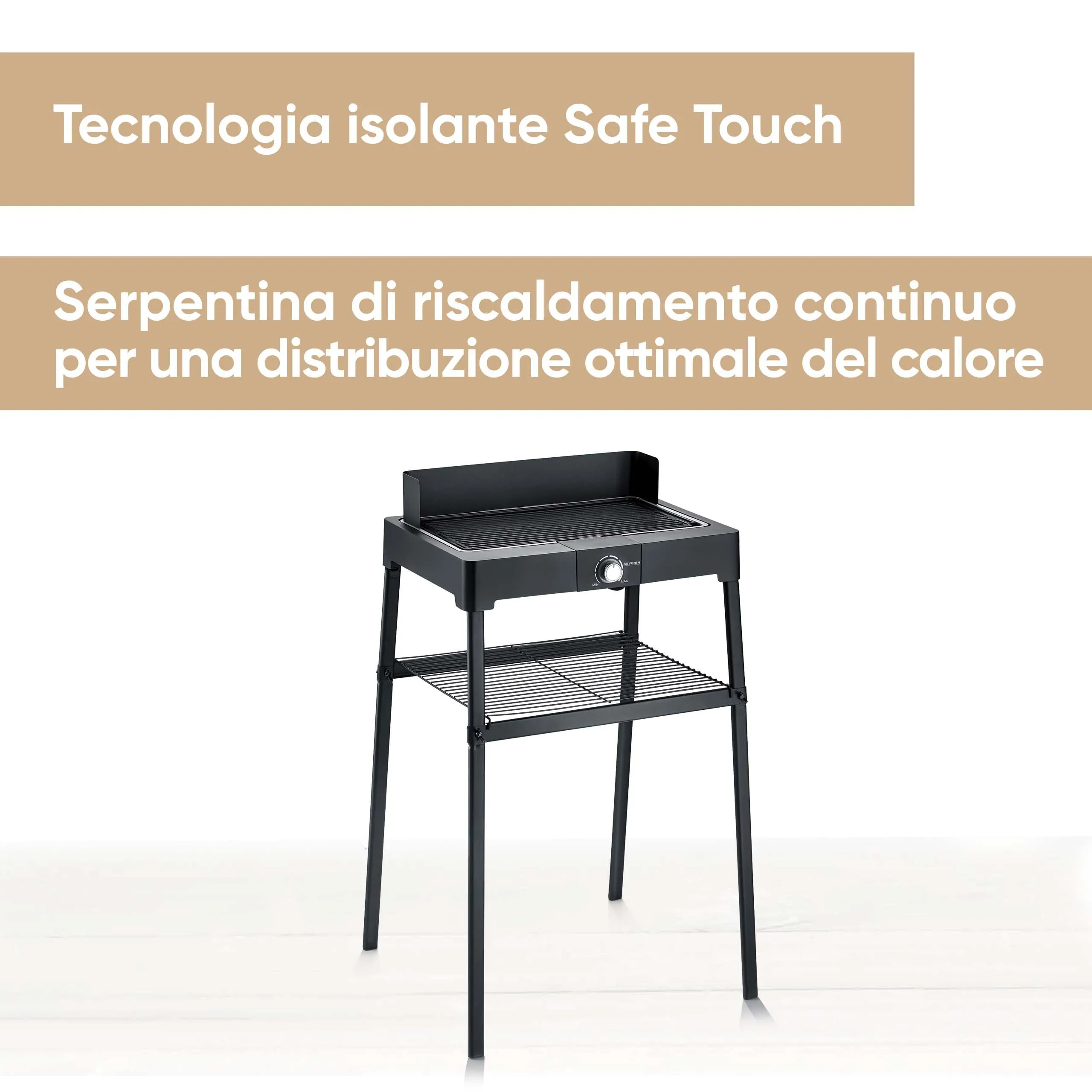 Severin Barbecue Elettrico con Gambe e Ripiano, Piastra in Alluminio, 2200 W, Nero - PG 8568 - immagine 2