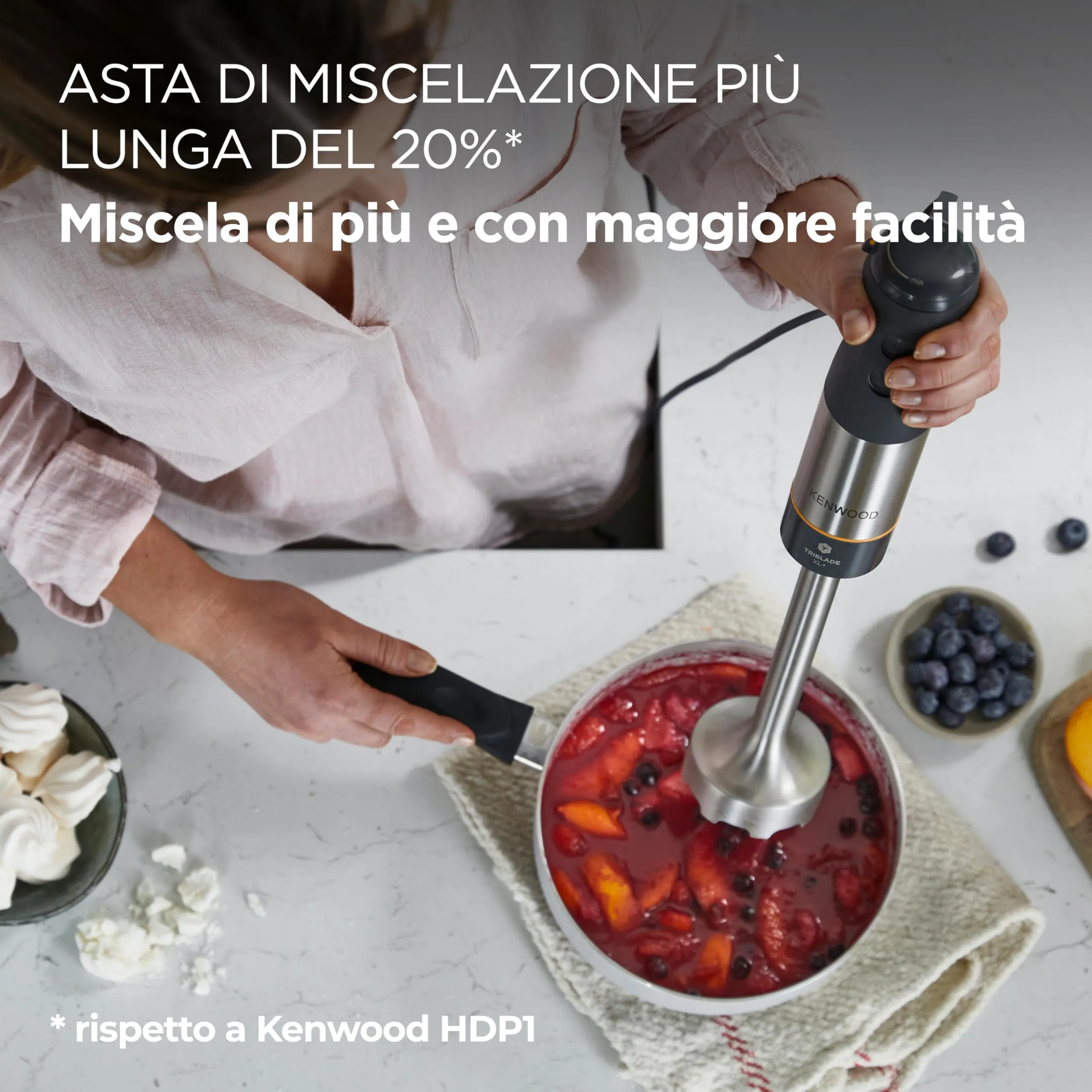 Kenwood Triblade XL+ Frullatore ad Immersione 1000W, Asta in Acciaio Removibile, Frusta, Schiacciaverdure e Bicchiere 0,75L, Grigio - immagine 4