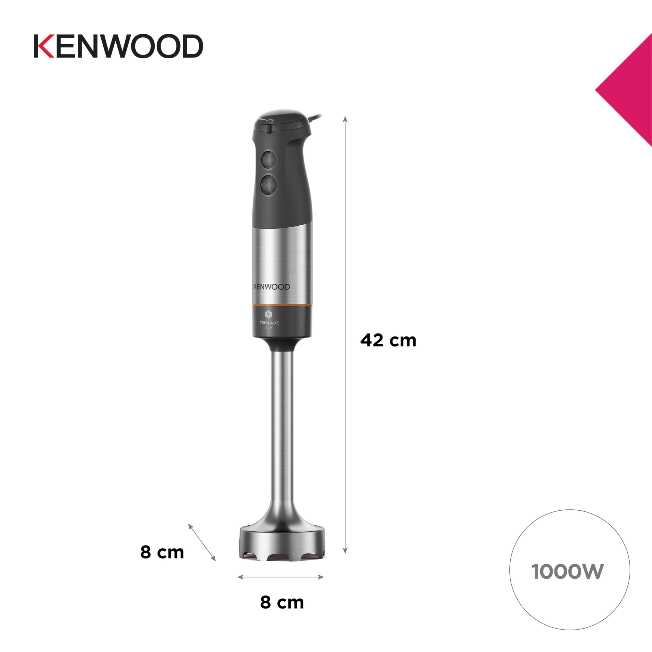 Kenwood Triblade XL+ Frullatore ad Immersione 1000W, Asta in Acciaio Removibile, Frusta, Schiacciaverdure e Bicchiere 0,75L, Grigio - immagine 6
