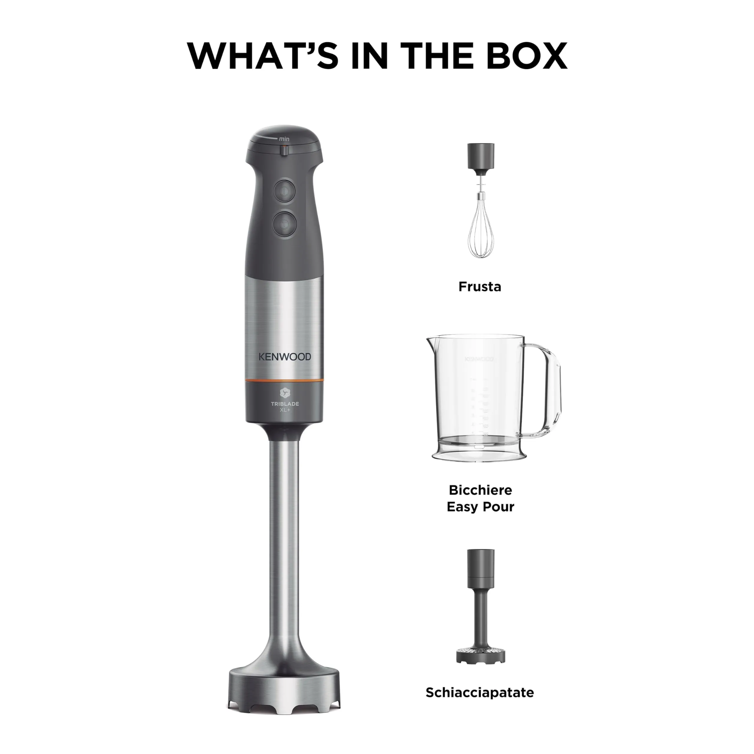 Kenwood Triblade XL+ Frullatore ad Immersione 1000W, Asta in Acciaio Removibile, Frusta, Schiacciaverdure e Bicchiere 0,75L, Grigio - immagine 8