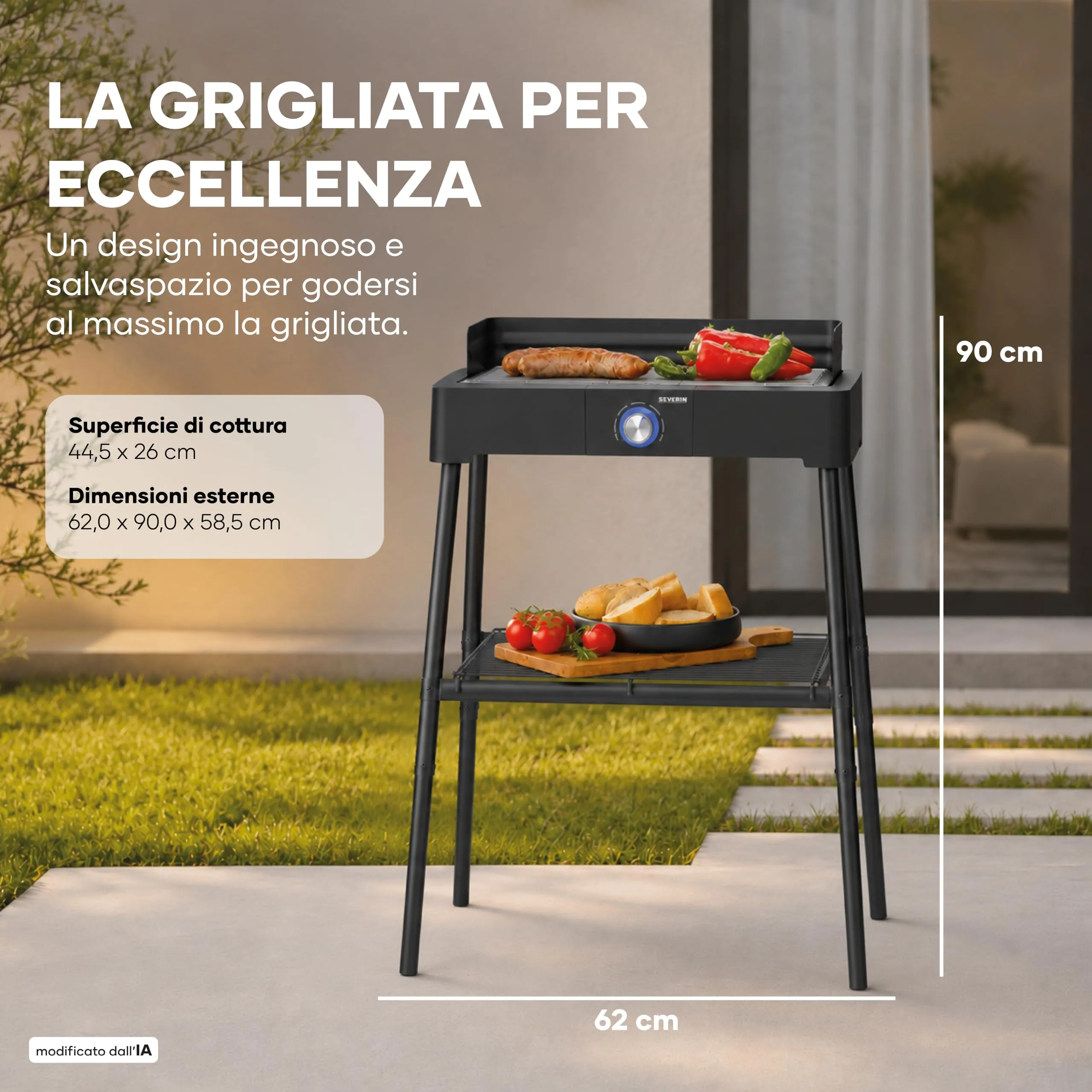 Severin Barbecue Elettrico da Balcone con Supporto e Griglia Inox, 2200W, 8566 - immagine 3
