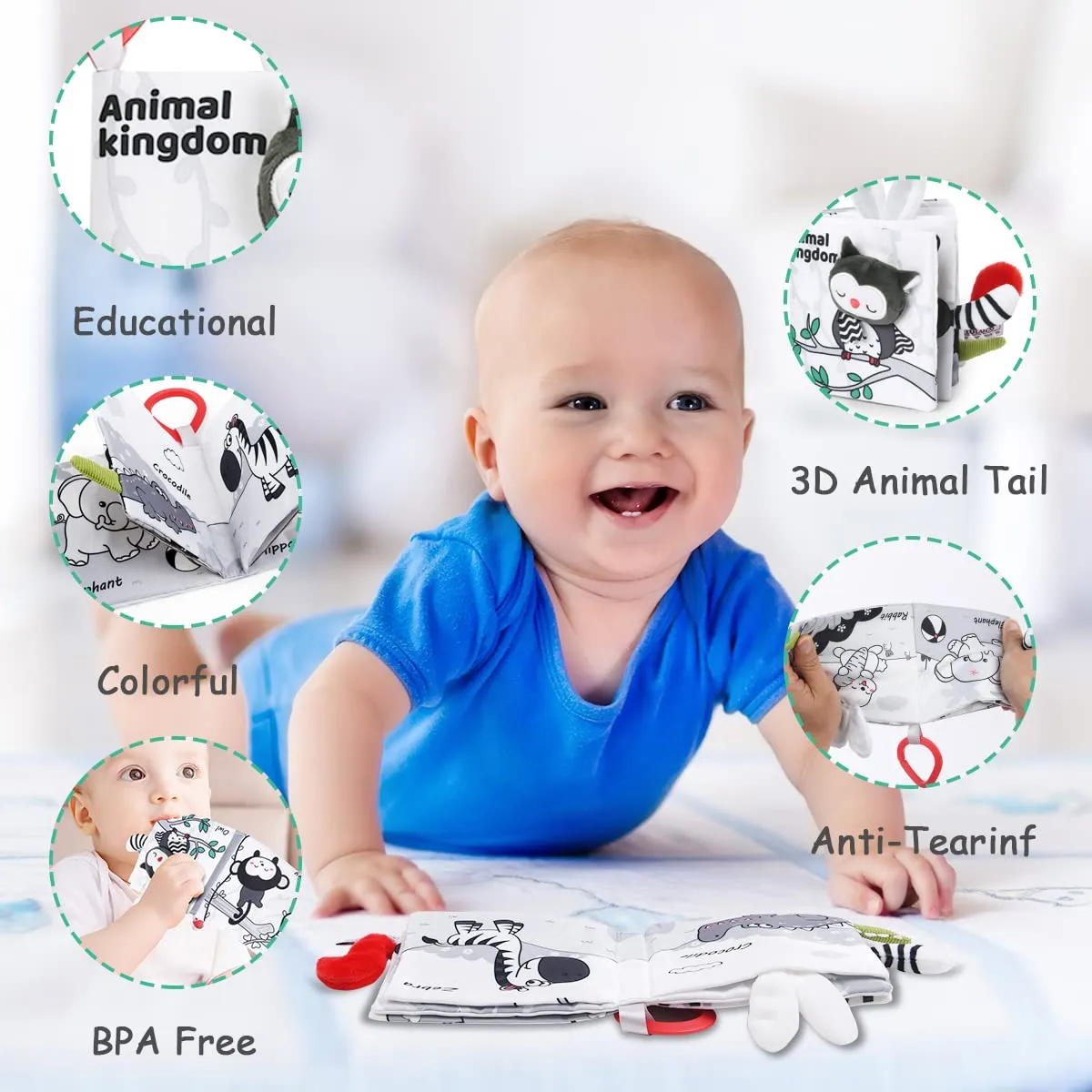 Vicloon Libro di Stoffa per Bambini con Suono e Gancio per Passeggino, Foresta - immagine 4