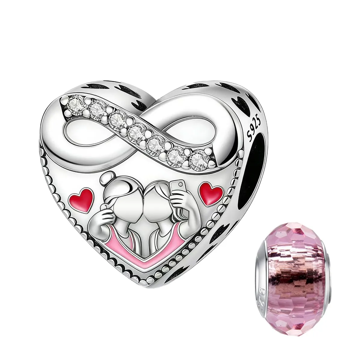 LNQOBU Charm Madre e Figlia Mum Sister in Argento 925 con Zirconi 5A per Braccialetti Pandora - immagine 1