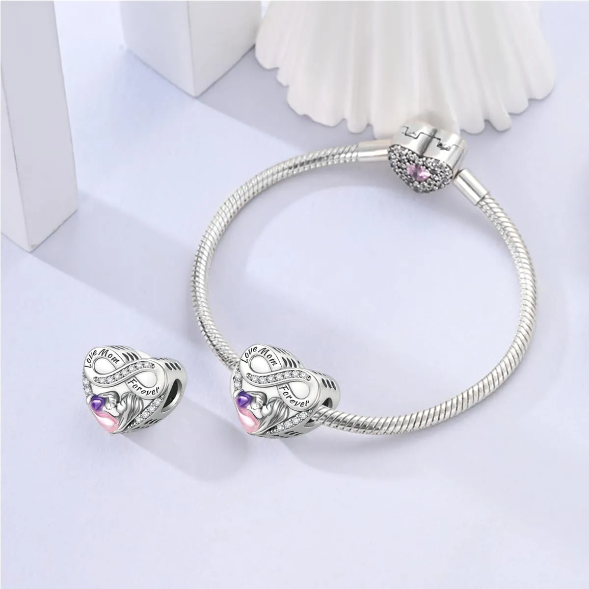 LNQOBU Charm Madre e Figlia Mum Sister in Argento 925 con Zirconi 5A - immagine 2