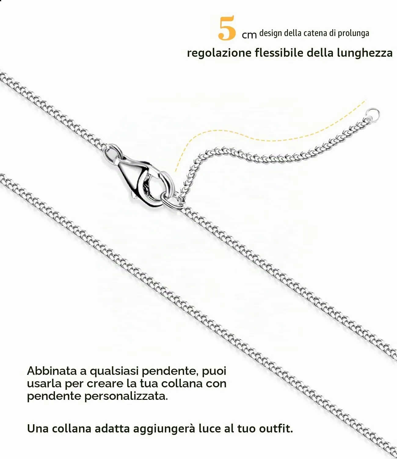 OSTAN Collana a Catena Cuban in Argento Sterling 925 da Donna, 45cm 50cm 60cm - immagine 3