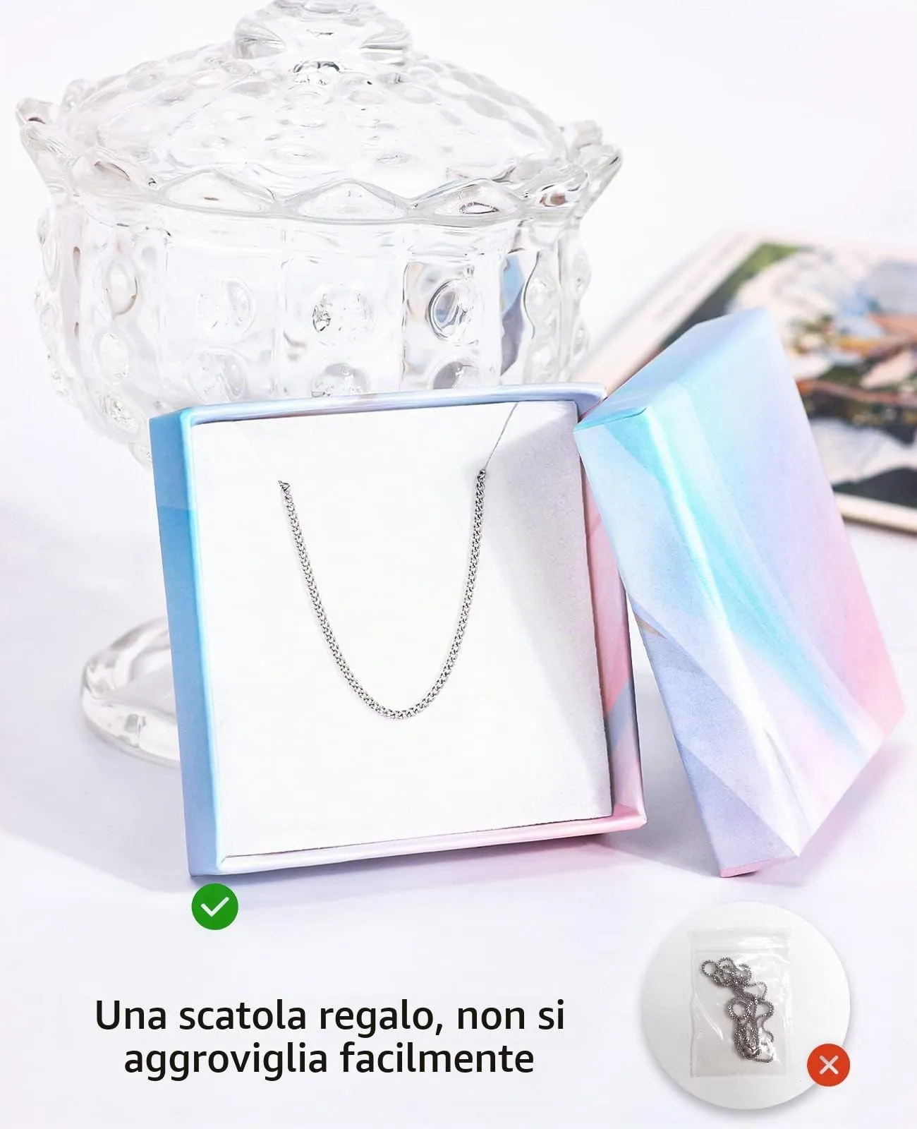 OSTAN Collana a Catena Cuban in Argento Sterling 925 da Donna, 45cm 50cm 60cm - immagine 5
