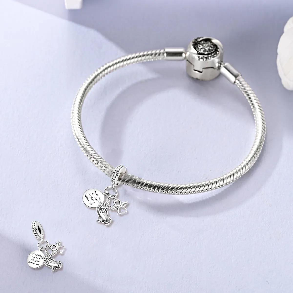 LNQOBU Ciondolo in Argento Sterling 925 Charm Bead con Zircone 5A per Bracciali e Collane Europei da Donna - immagine 2