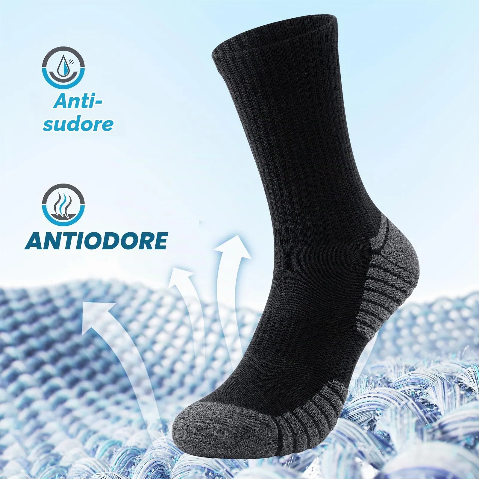 TANSTC Calzini Termici Unisex in Cotone, Antiscivolo per Trekking e Sport, Nero, 35-38, 6 Paia - immagine 3