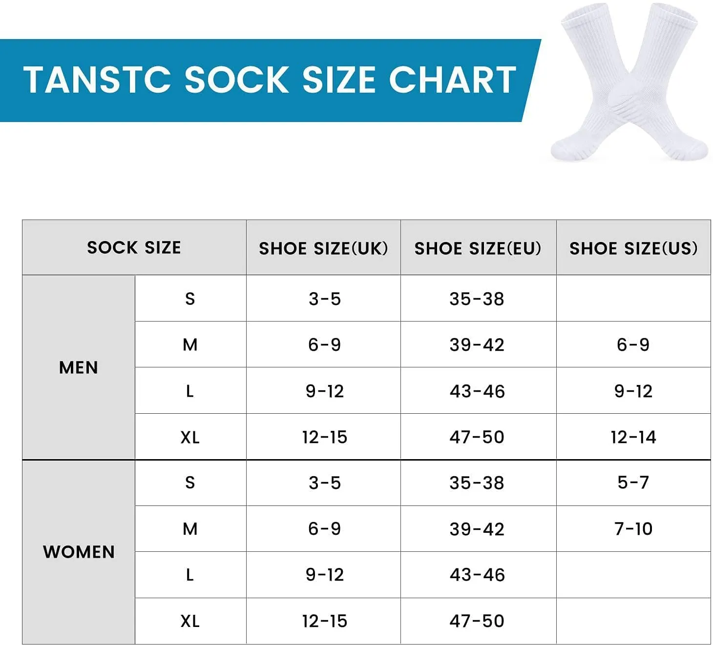 TANSTC Calze Termiche Invernali Unisex Adulto, Cotone, Bianco, 39-42, 6 Paia - immagine 5