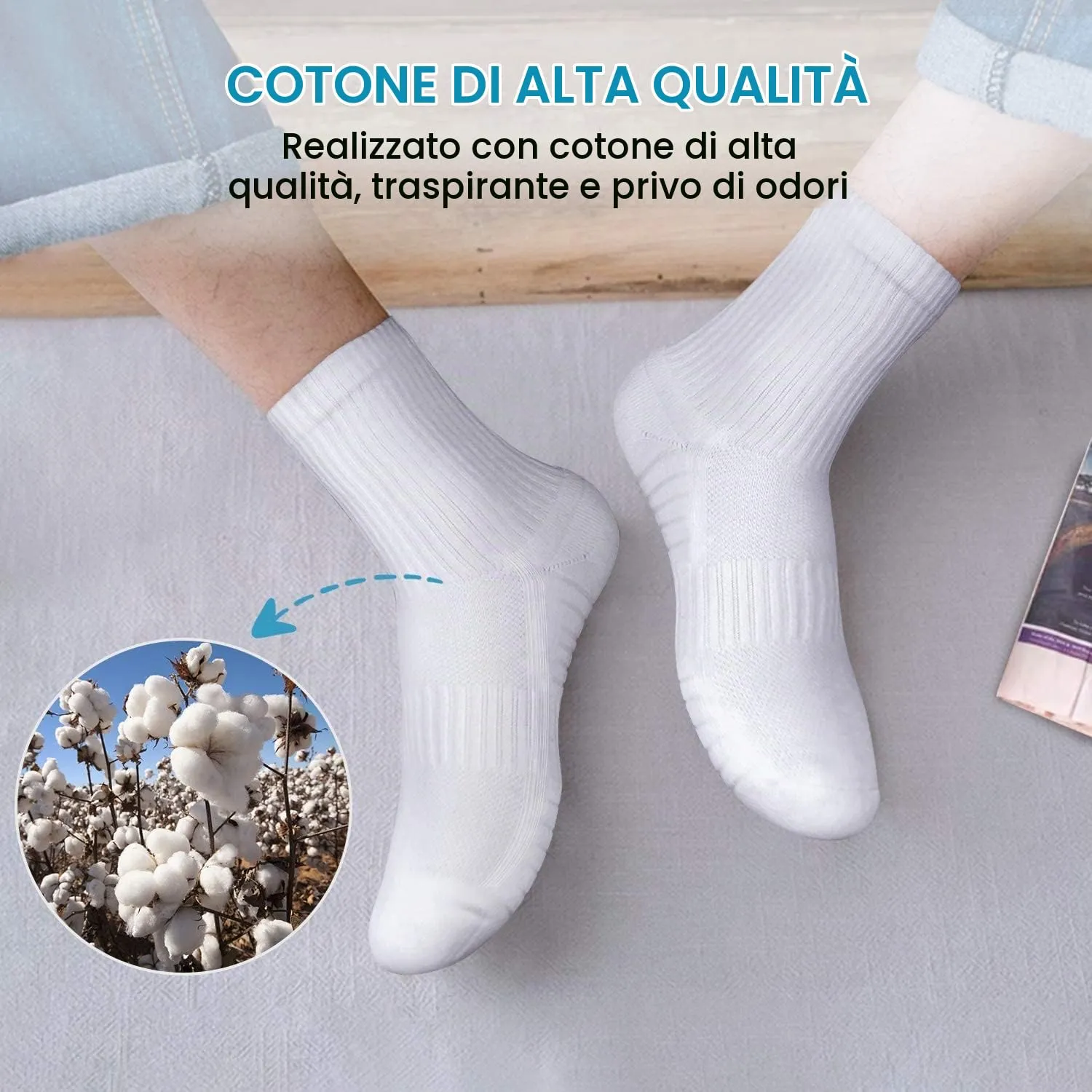 TANSTC Calzini Sportivi in Cotone per Donna e Uomo, 47-50, Bianco, 6 Paia - immagine 4