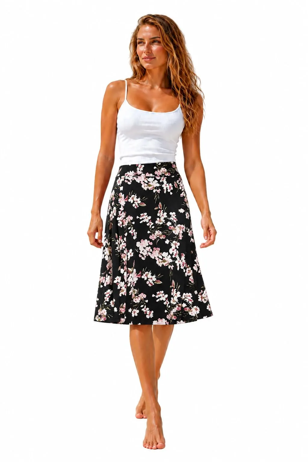 Van Der Rich Gonna Floreale con Elastico in Vita Donna - Nero Fiore 3, L-XL - immagine 1