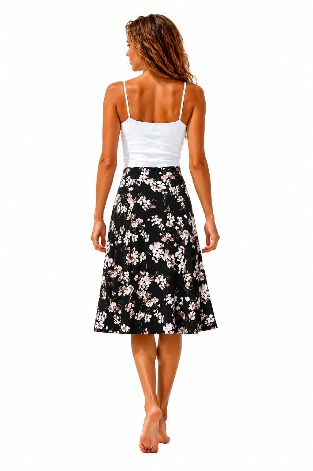 Van Der Rich Gonna Floreale con Elastico in Vita Donna - Nero Fiore 3, L-XL - immagine 2