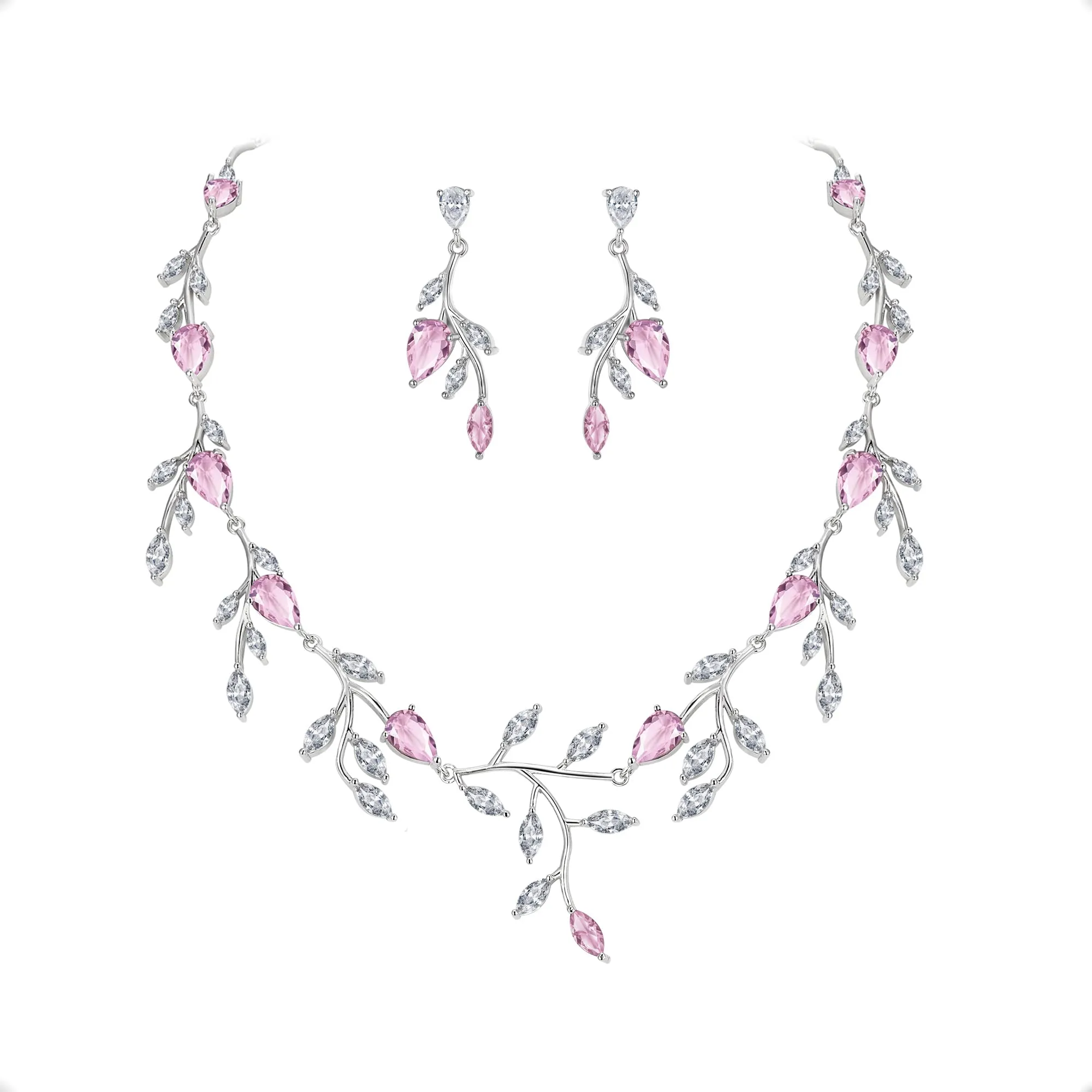 EVER FAITH Set Collana e Orecchini con Zirconia Cubica Rosa a Goccia Pera - immagine 1