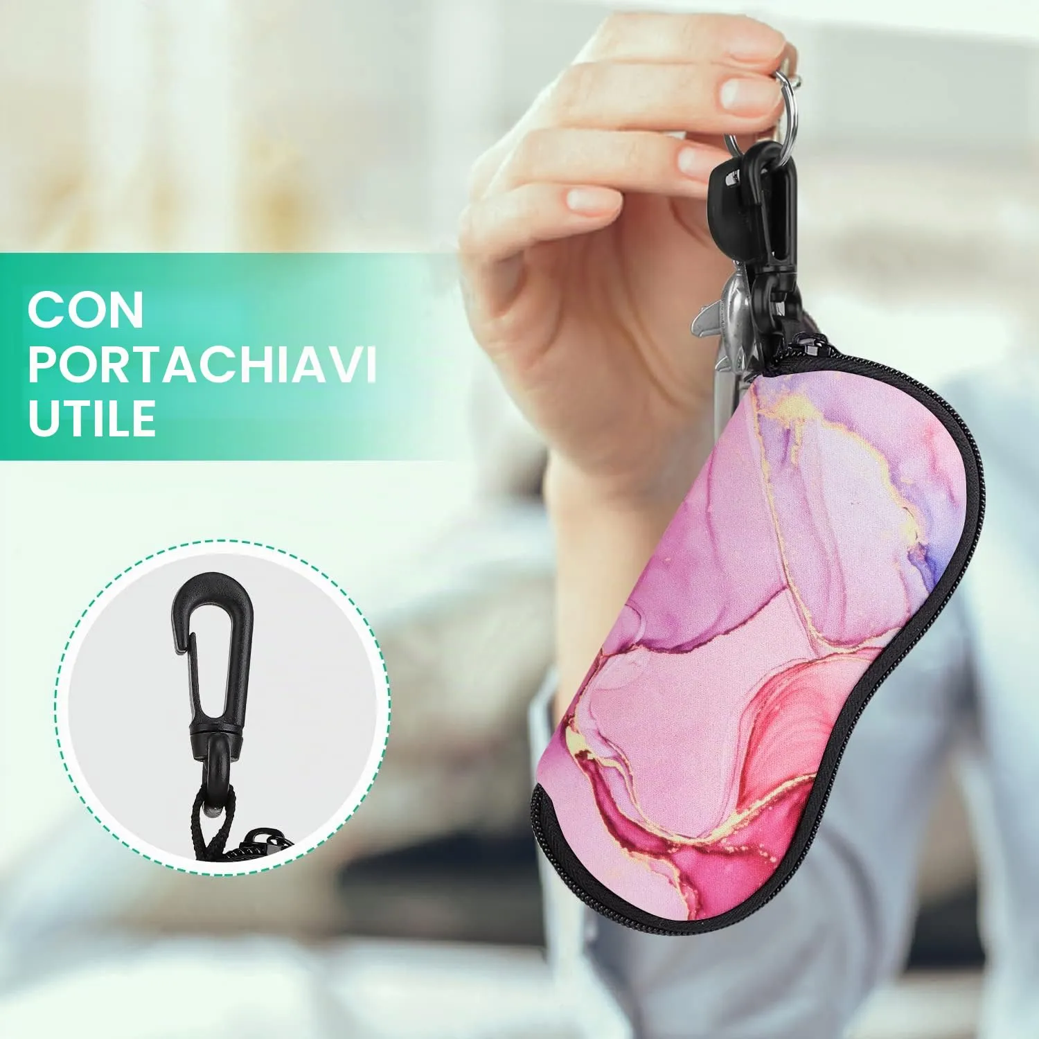 MoKo Custodia Protettiva per Occhiali in Neoprene con Chiusura a Cerniera, Rosa - immagine 4