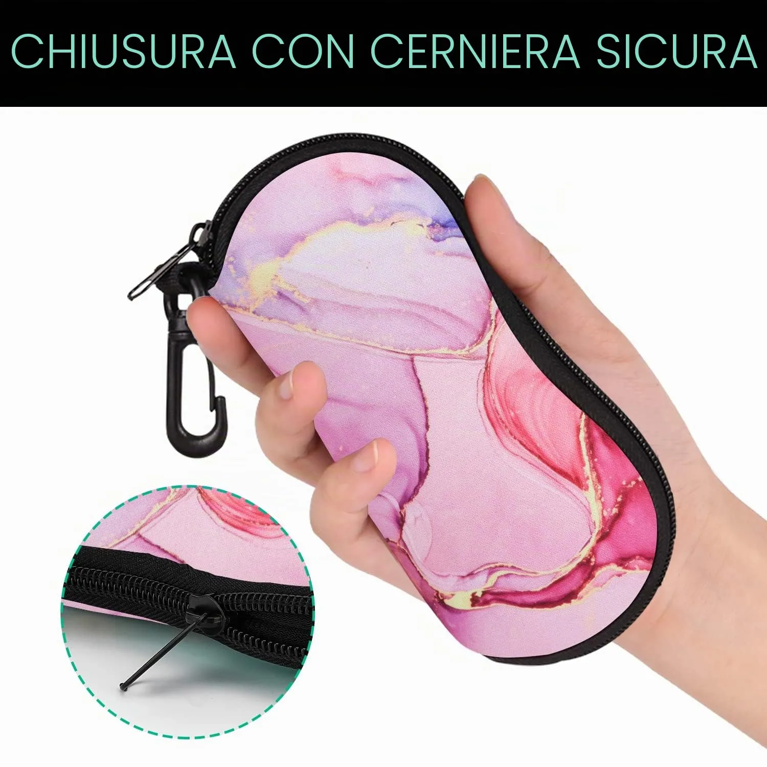 MoKo Custodia Protettiva per Occhiali in Neoprene con Chiusura a Cerniera, Rosa - immagine 5