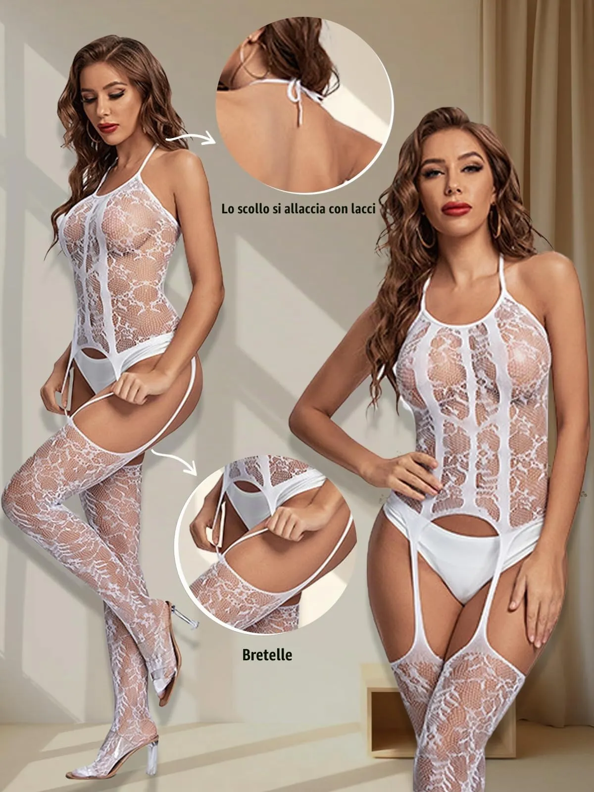 Buitifo Donna Fishnet Bodystocking Pigiama Bianco GB Taglia Unica - immagine 2