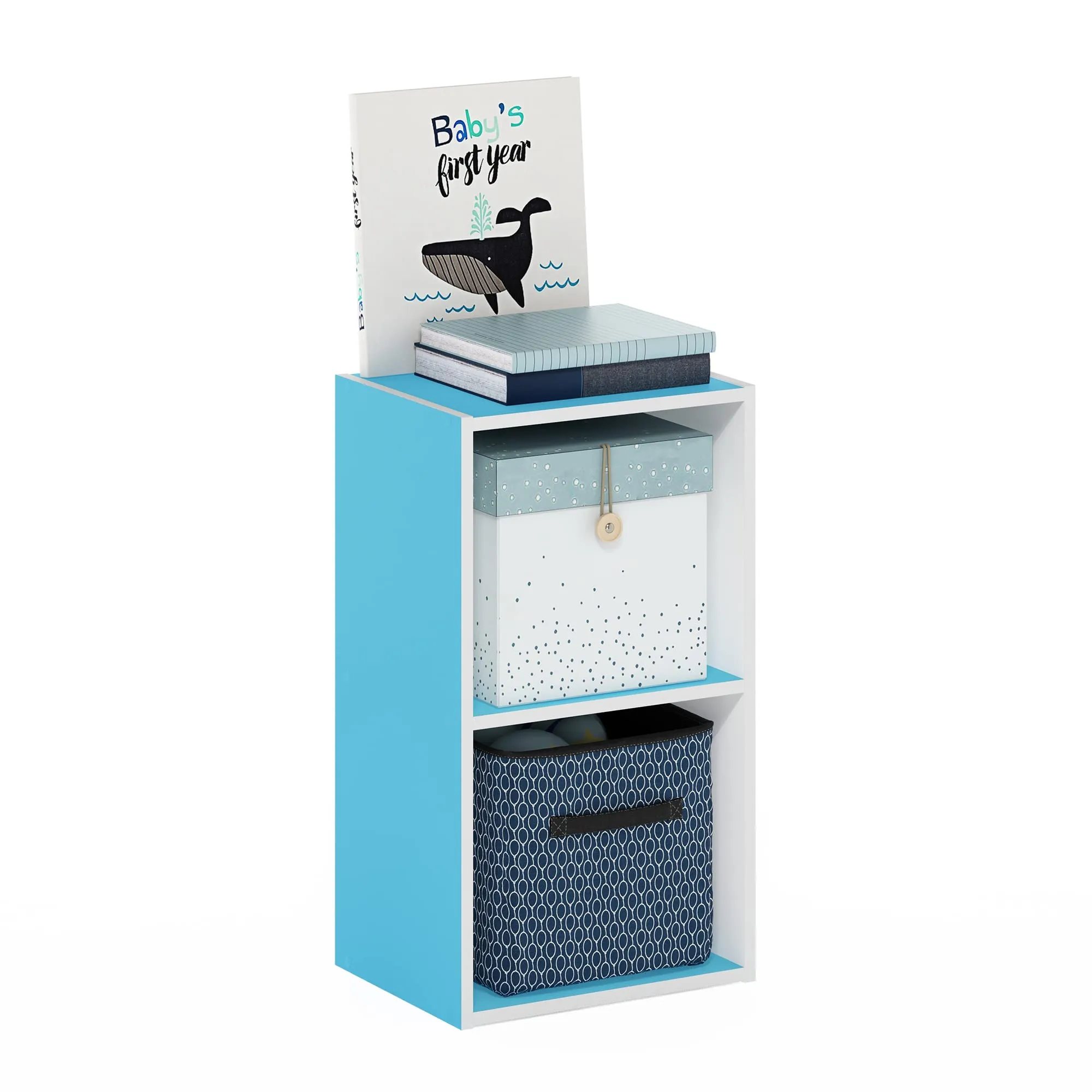 Furinno Libreria a 2 ripiani aperti, Azzurro/Bianco - immagine 1