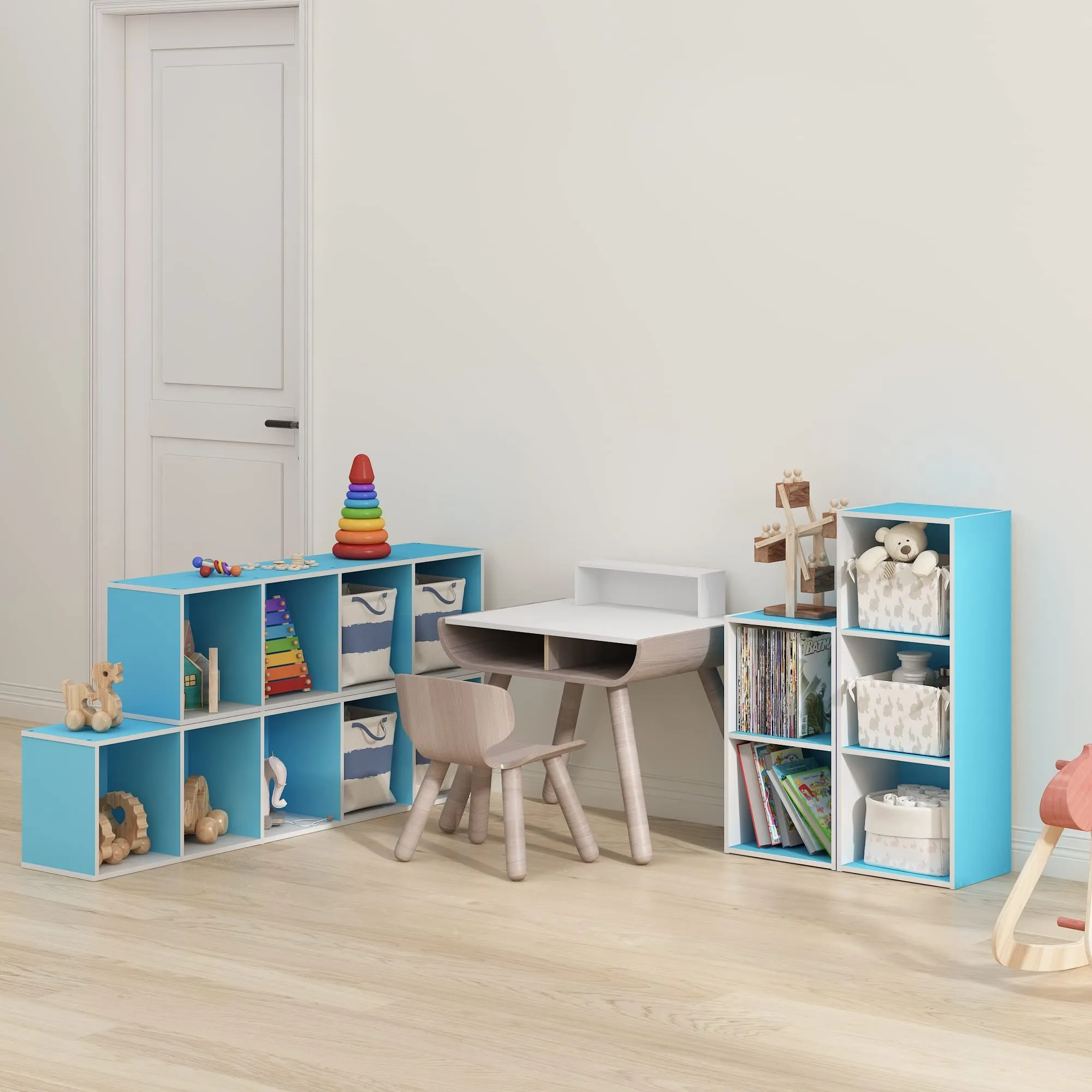 Furinno Libreria a 2 ripiani aperti, Azzurro/Bianco - immagine 2