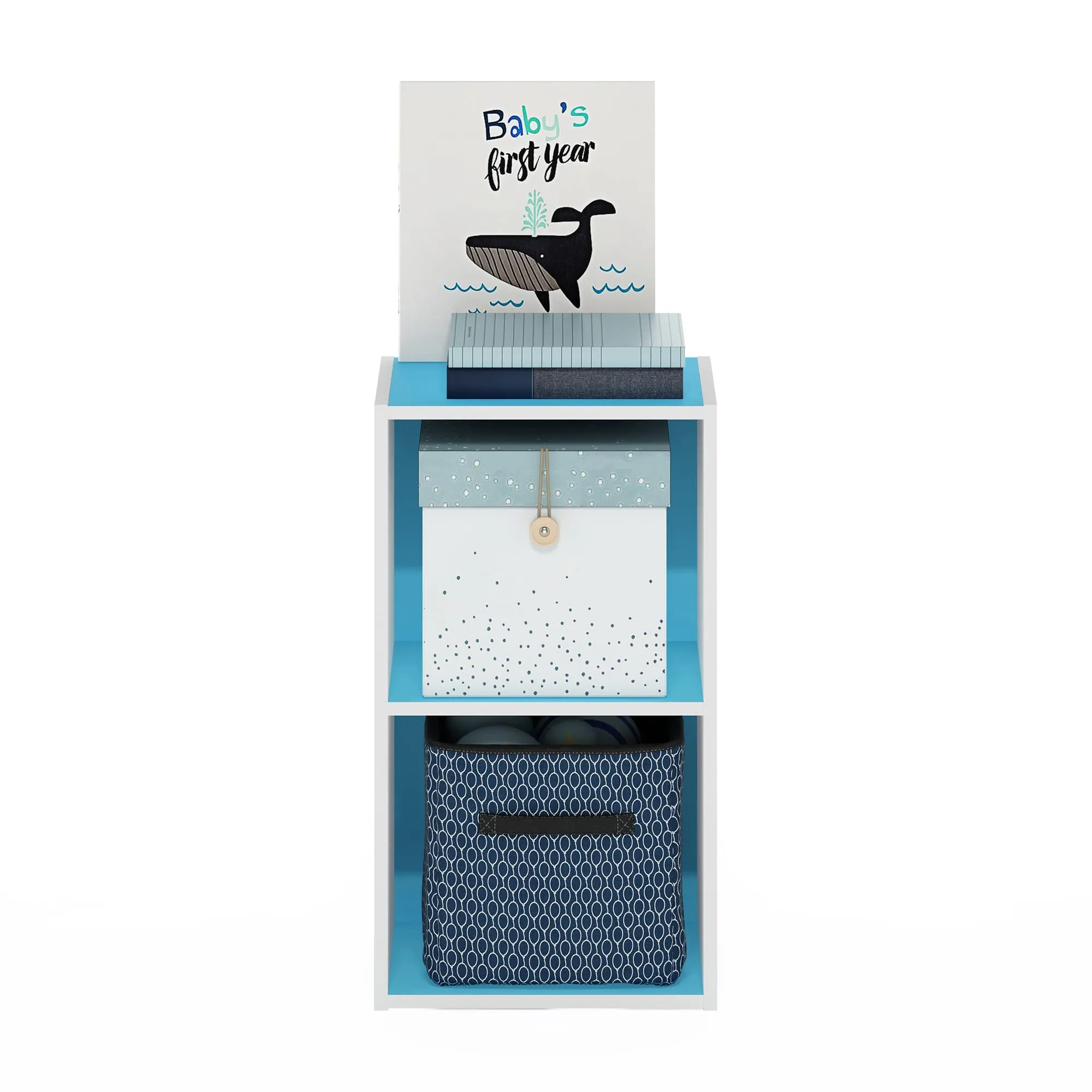 Furinno Libreria a 2 ripiani aperti, Azzurro/Bianco - immagine 5