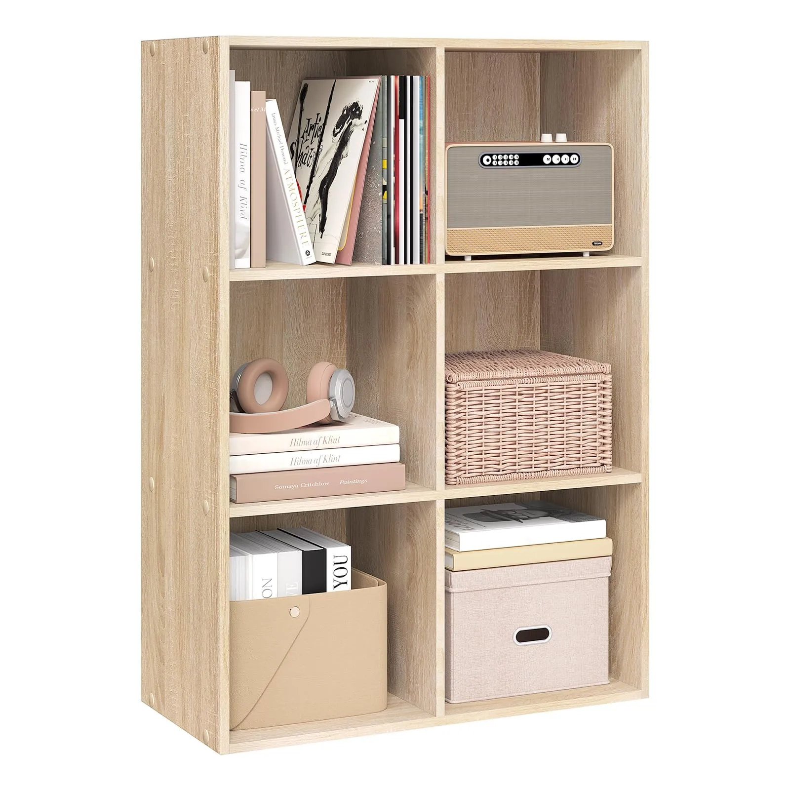 WOLTU Libreria Verticale a 6 Cubi in Legno, Rovere Chiaro - immagine 1