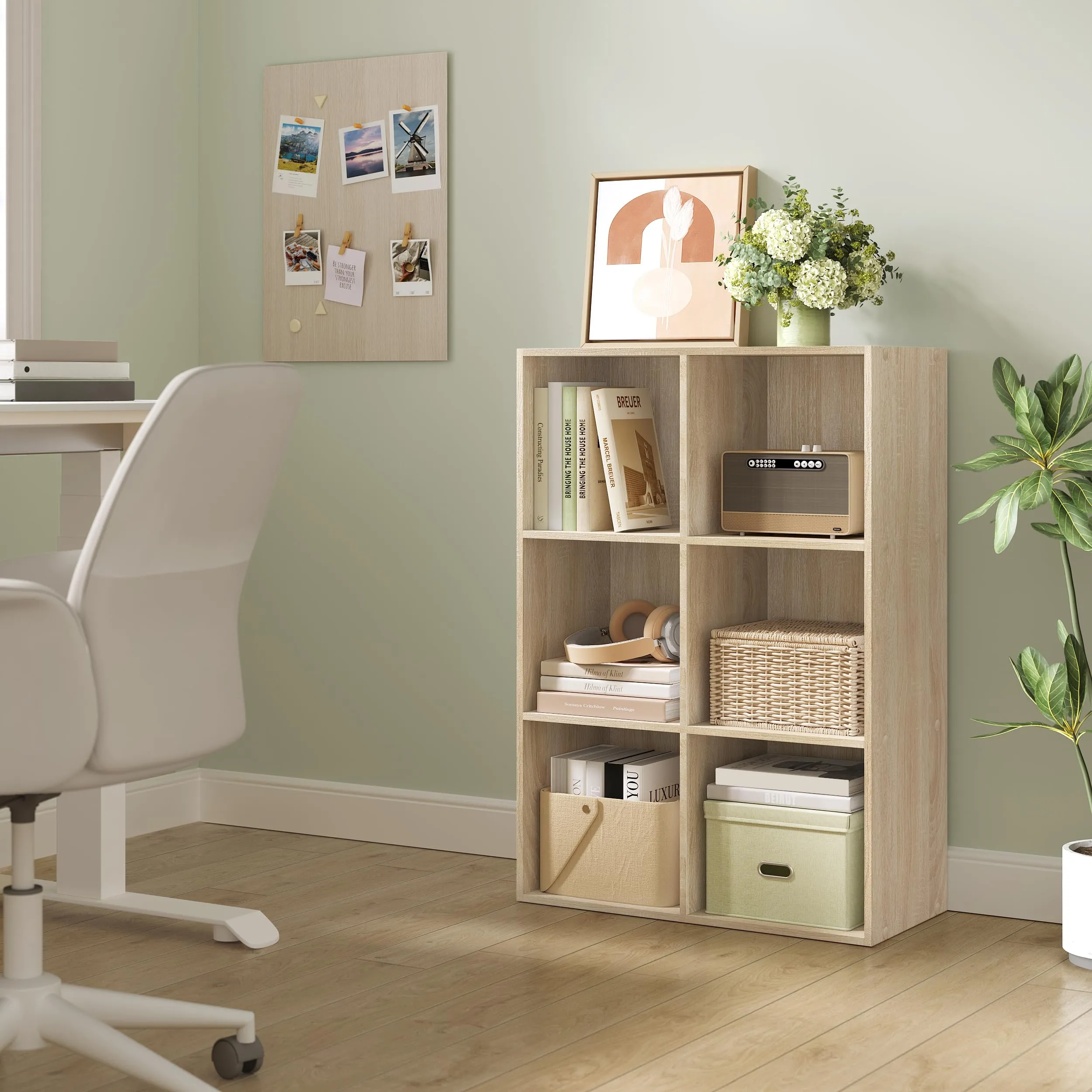 WOLTU Libreria Verticale a 6 Cubi in Legno, Rovere Chiaro - immagine 2