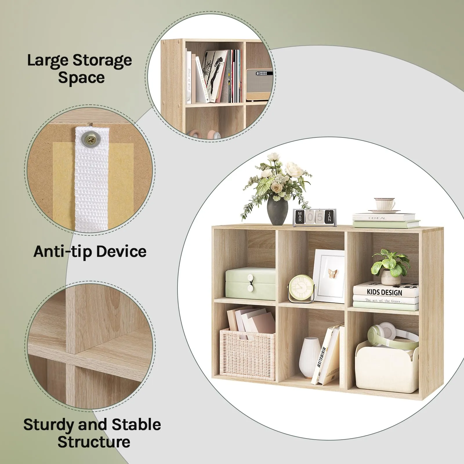 WOLTU Libreria Verticale a 6 Cubi in Legno, Rovere Chiaro - immagine 3