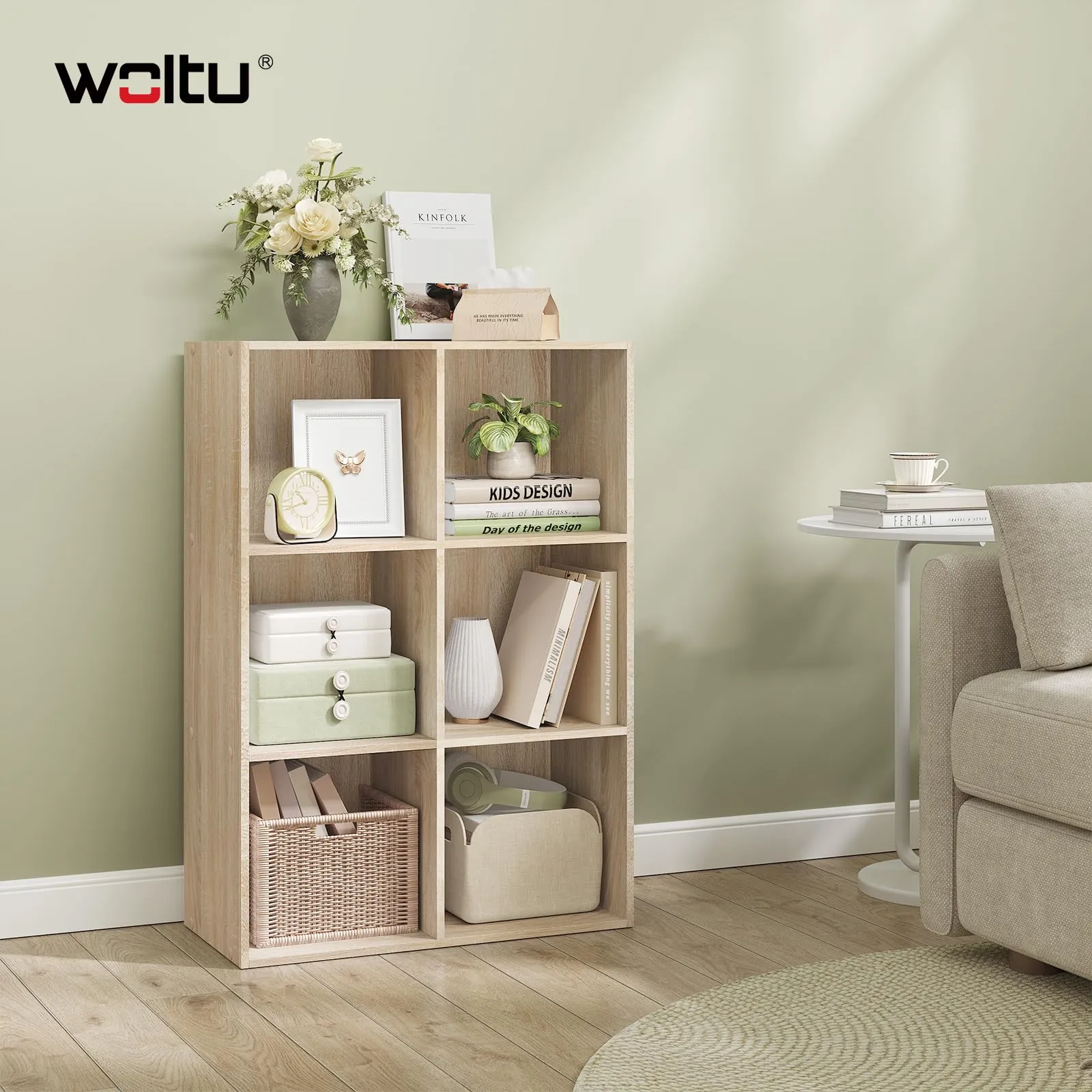WOLTU Libreria Verticale a 6 Cubi in Legno, Rovere Chiaro - immagine 7