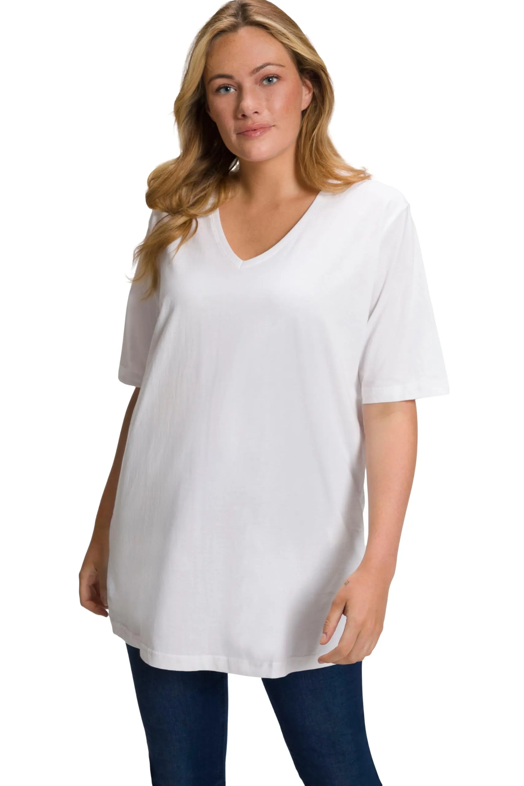 Ulla Popken Maglietta Donna Linea A Scollo a V Maniche Corte Bianco Taglia 42/44 - immagine 1