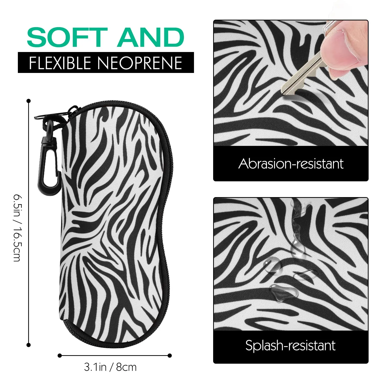 MoKo Custodia Protettiva Occhiali in Neoprene con Chiusura a Cerniera - Zebra - immagine 2