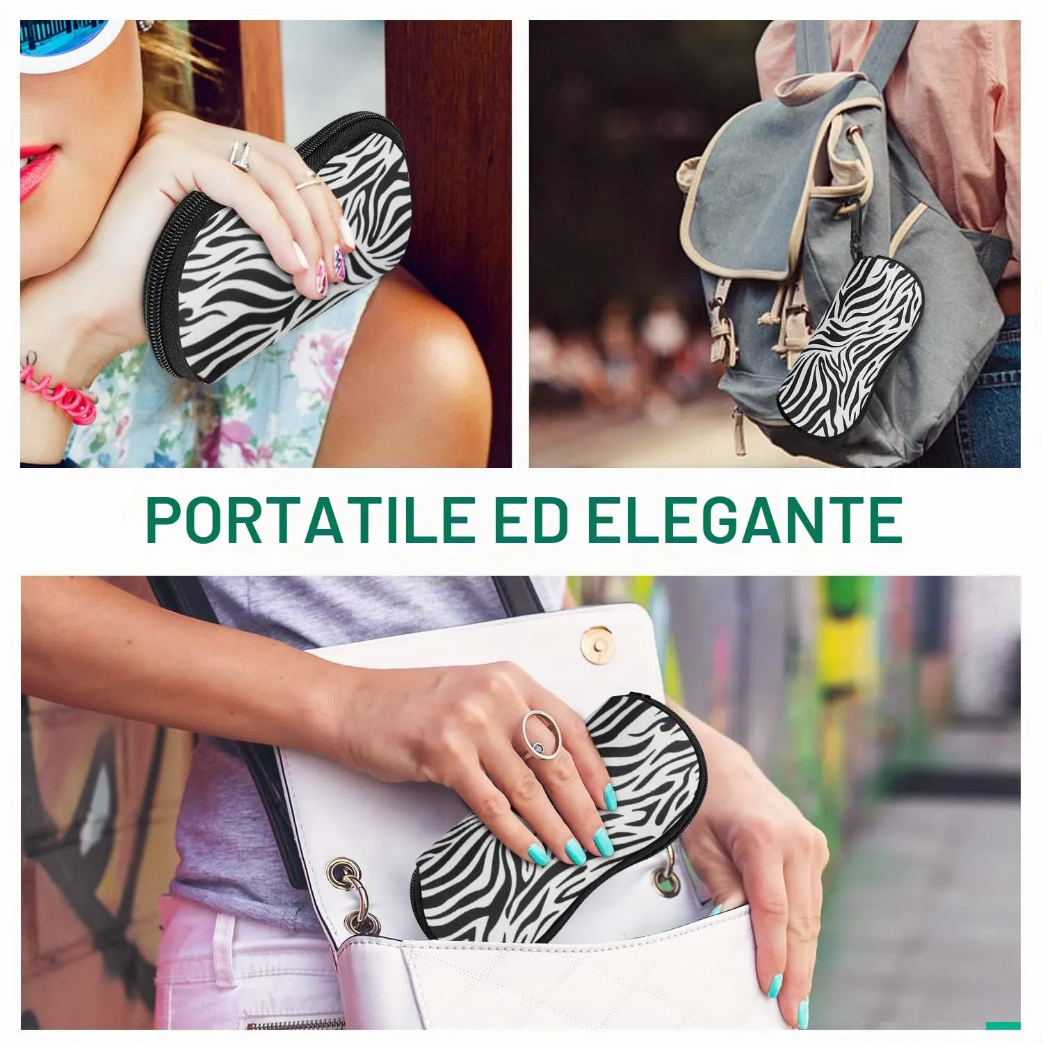 MoKo Custodia Protettiva Occhiali in Neoprene con Chiusura a Cerniera - Zebra - immagine 6