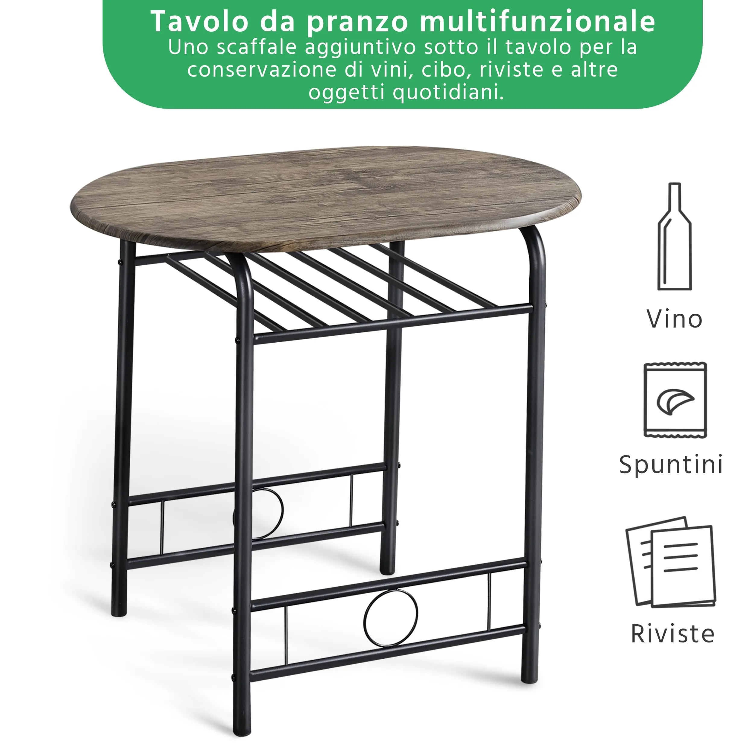 Yaheetech Set Mobili da Bar Tavolo e 2 Sedie, Marrone - immagine 5
