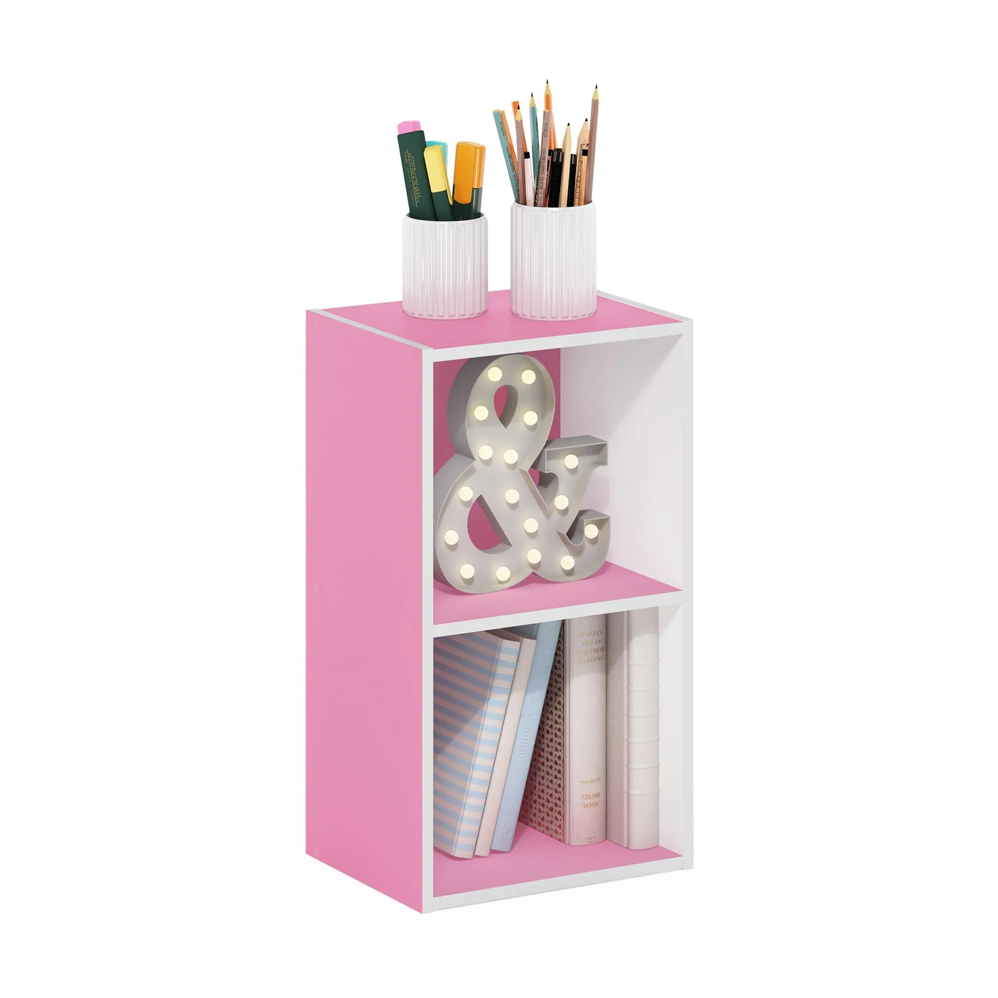 Furinno Libreria a 2 ripiani aperti, Rosa/Bianco - immagine 1