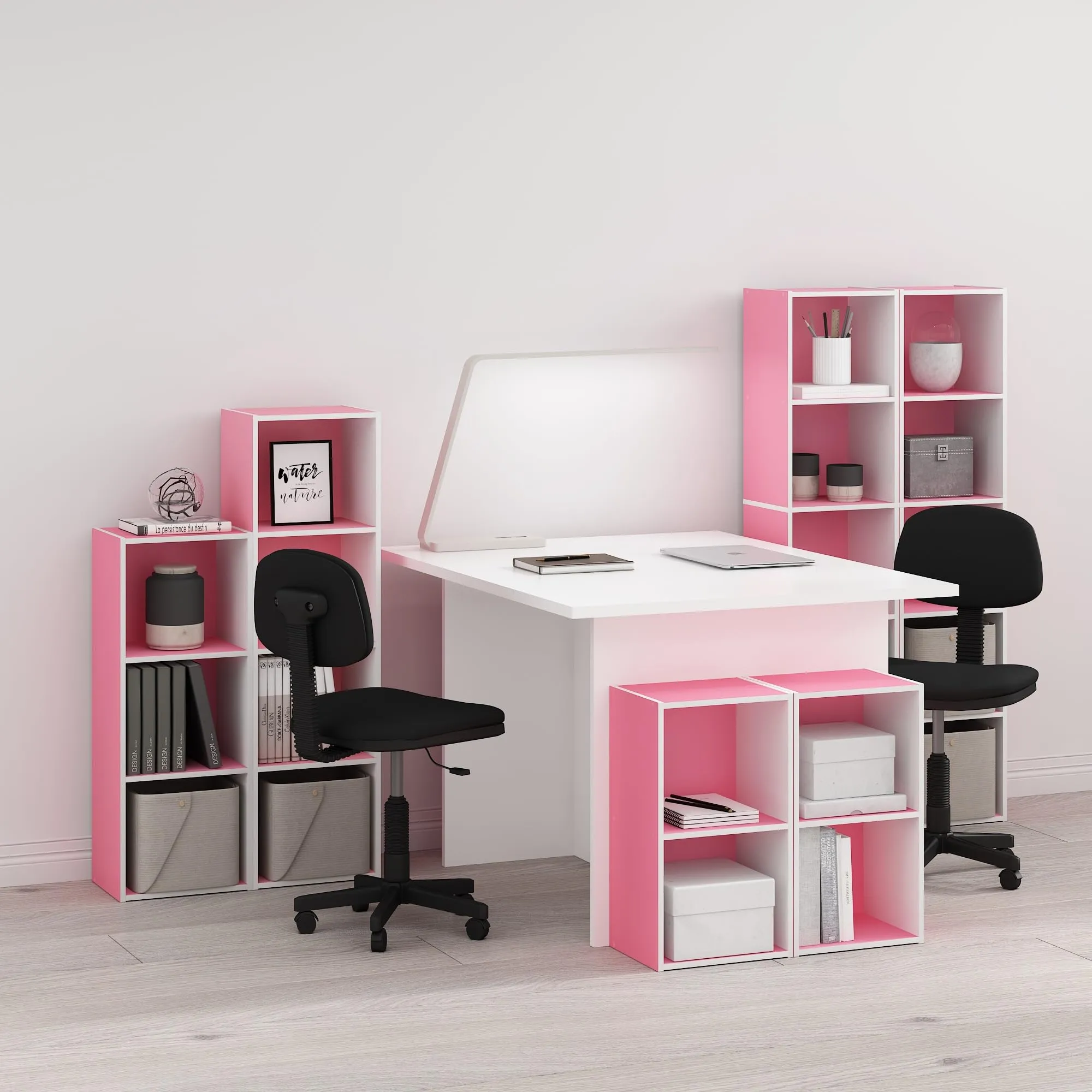 Furinno Libreria a 2 ripiani aperti, Rosa/Bianco - immagine 2