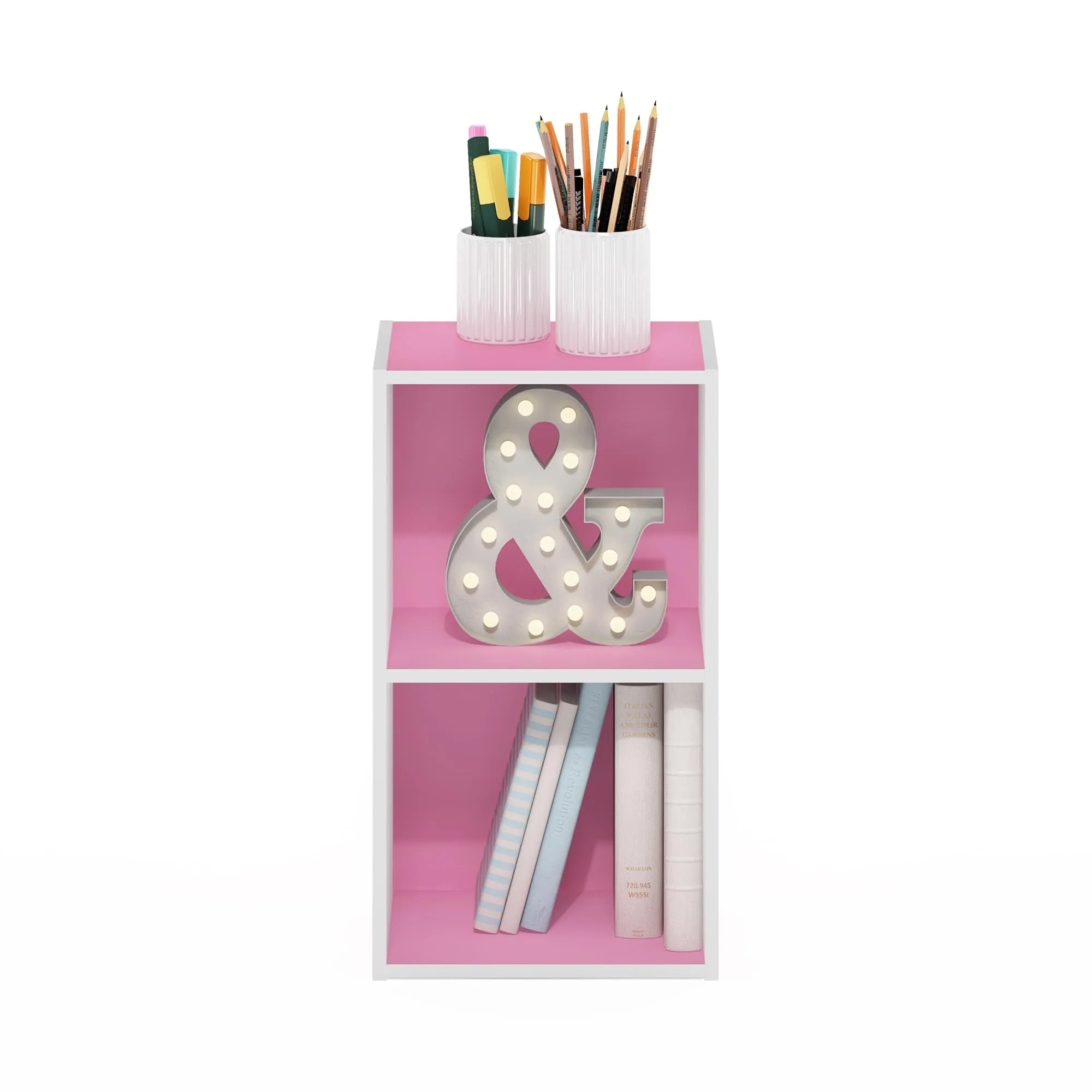 Furinno Libreria a 2 ripiani aperti, Rosa/Bianco - immagine 5