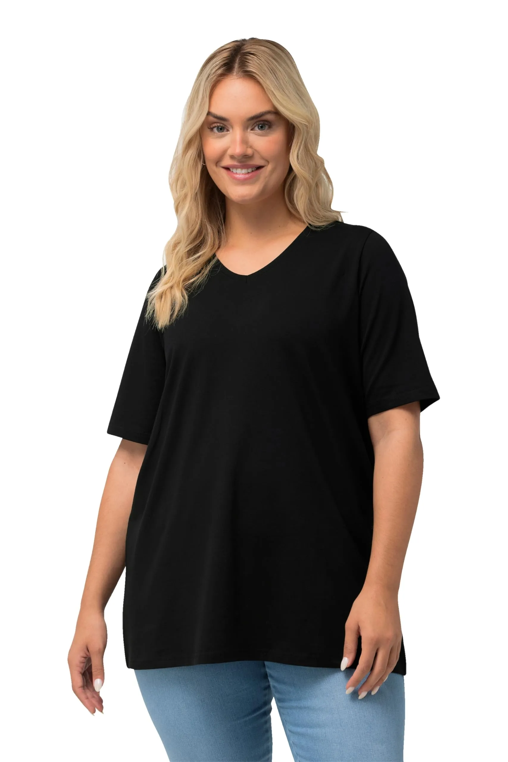 Ulla Popken Maglietta da Donna Linea A Scollo a V Nero - immagine 1