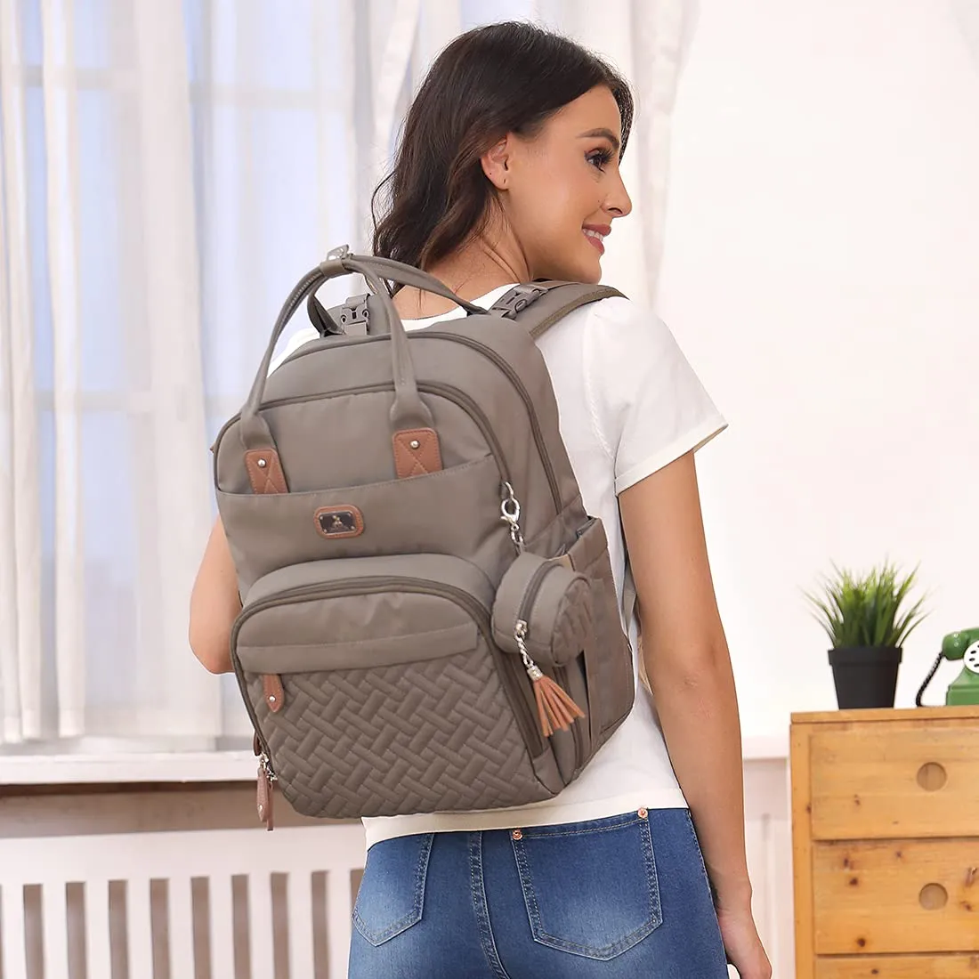 Dikaslon Zaino Fasciatoio per Neonati con Fasciatoio Portatile, Porta Ciuccio e Cinghie per Passeggino, Kaki - immagine 6