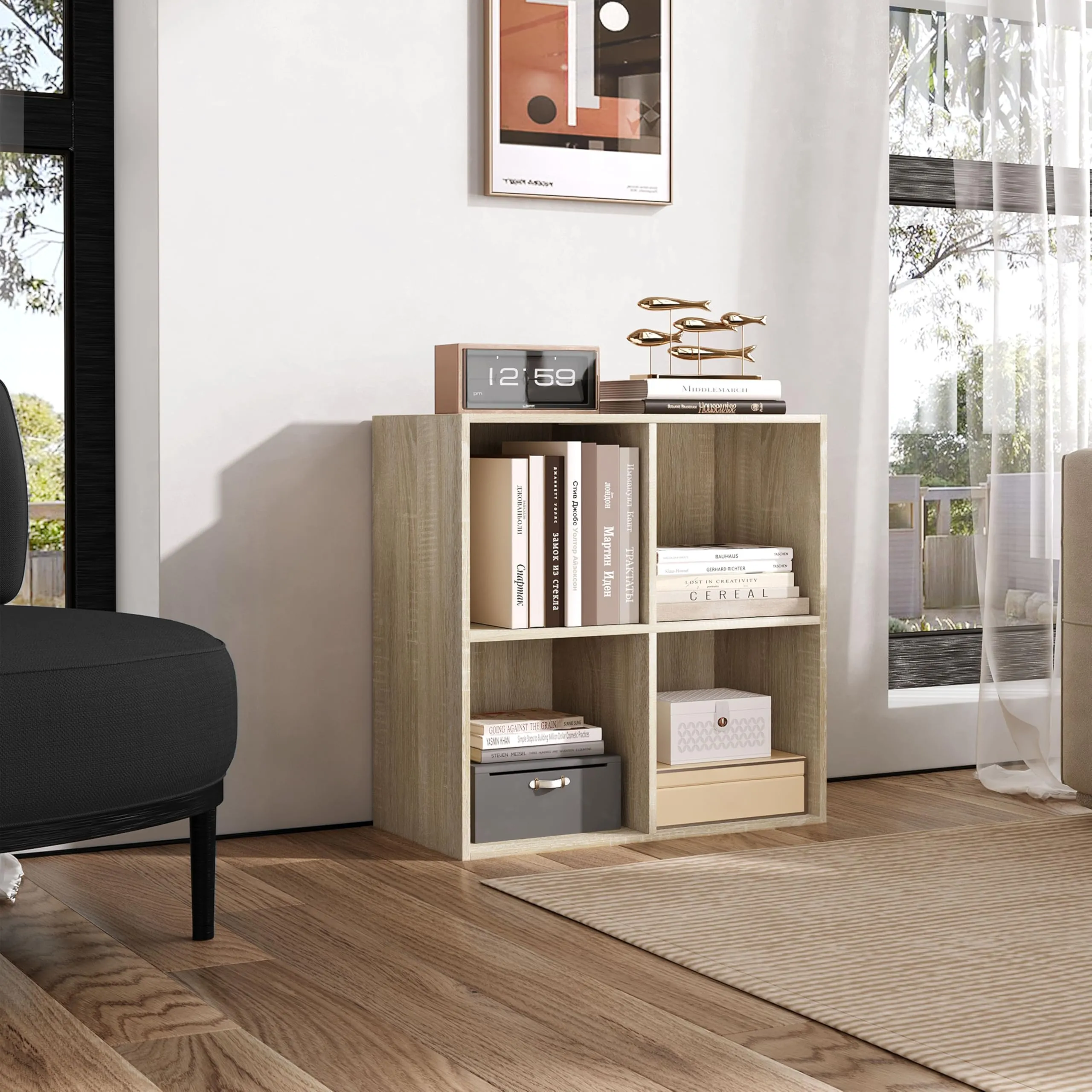 WOLTU Libreria Moderna 4 Cubi in Legno Rovere Chiaro - immagine 2