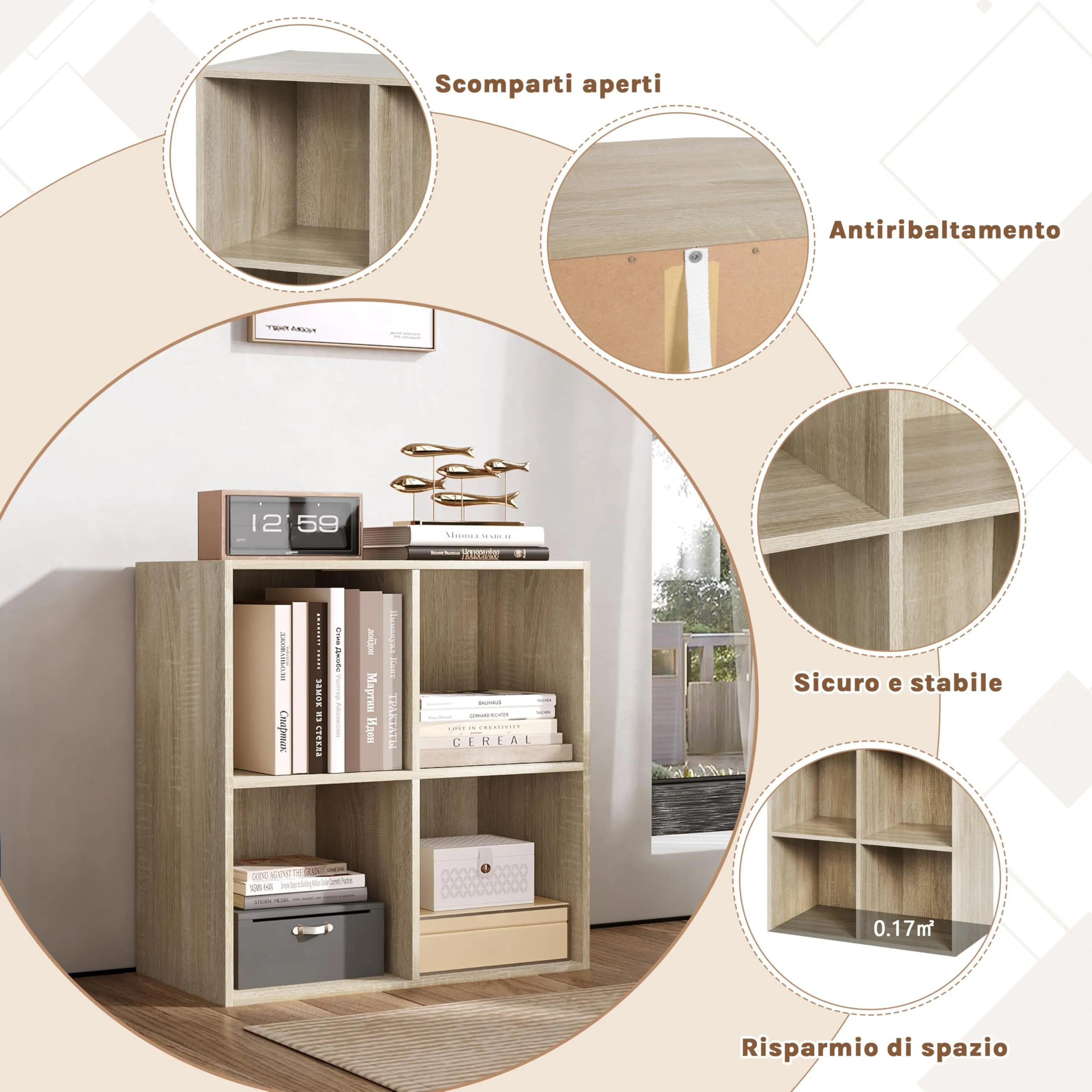 WOLTU Libreria Moderna 4 Cubi in Legno Rovere Chiaro - immagine 5