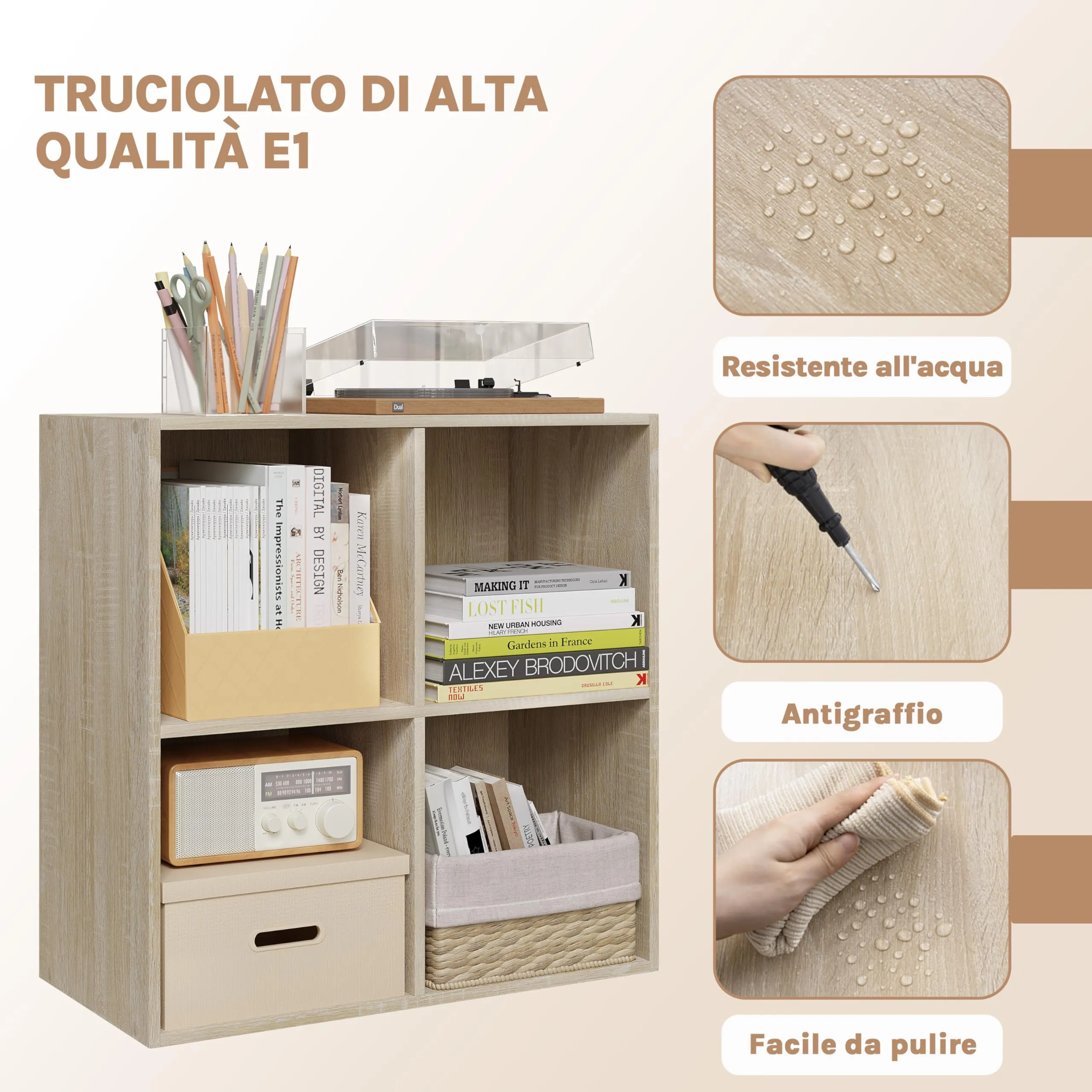 WOLTU Libreria Moderna 4 Cubi in Legno Rovere Chiaro - immagine 6